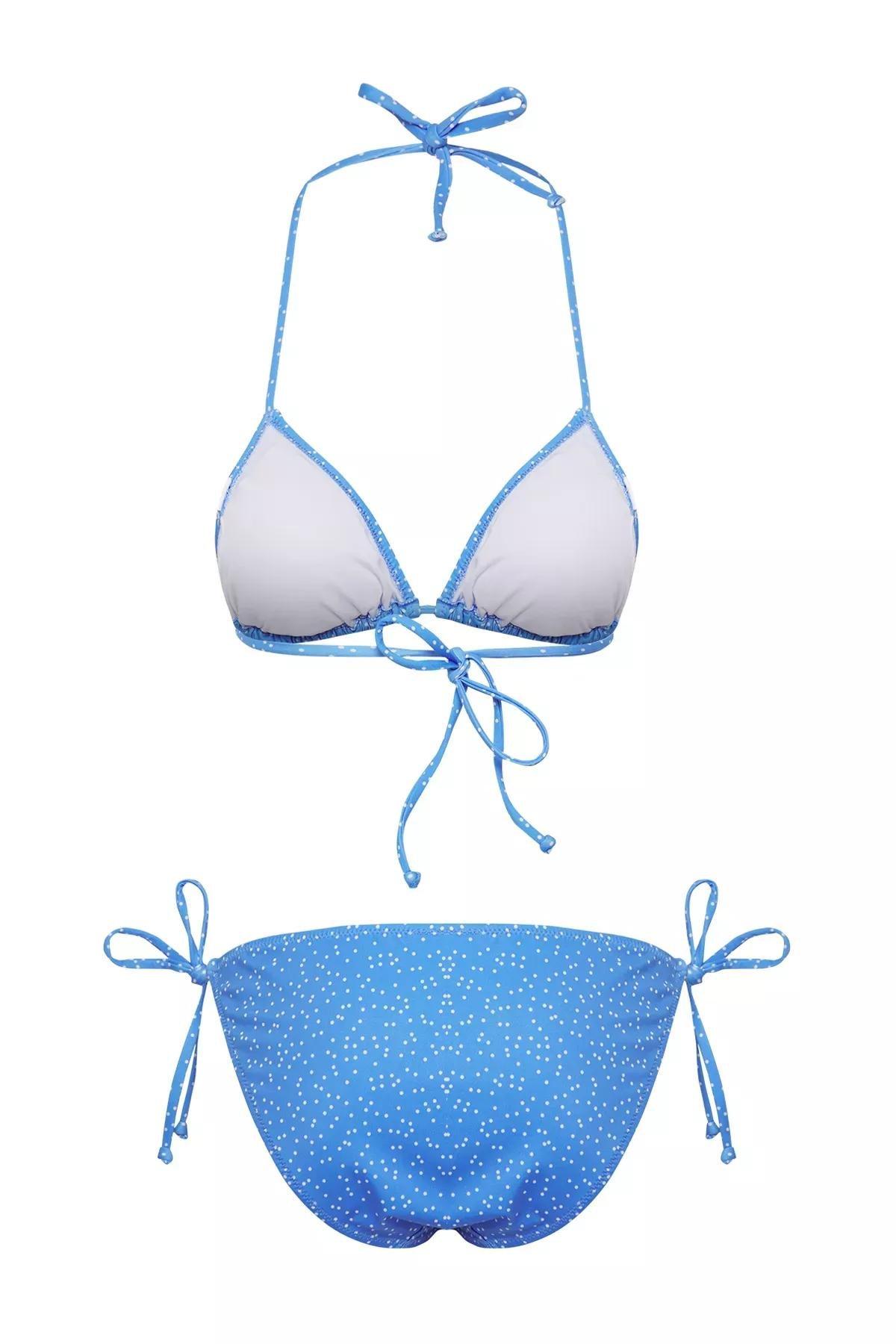 Blue Polka Dot Triangle Bikini Set, Very colorful, large image number 6
