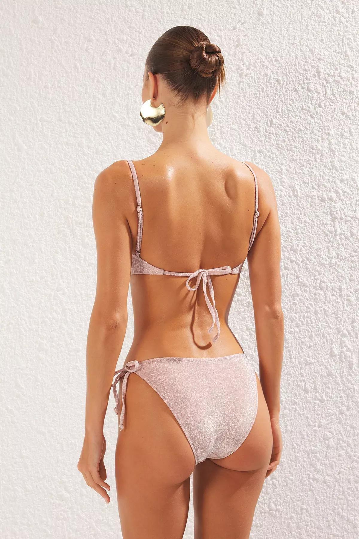 Cream Bralettete Glittery Bikini Set, , large image number 3