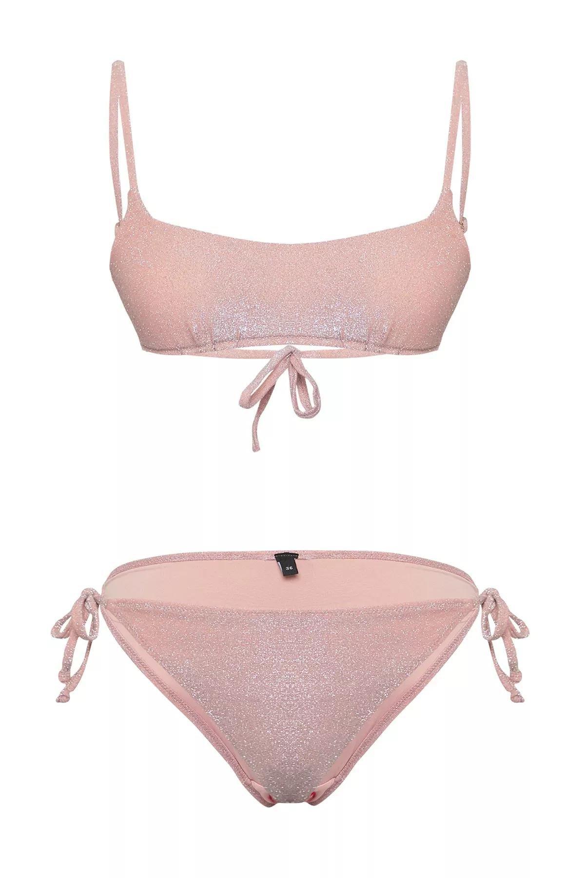 Cream Bralettete Glittery Bikini Set, , large image number 4