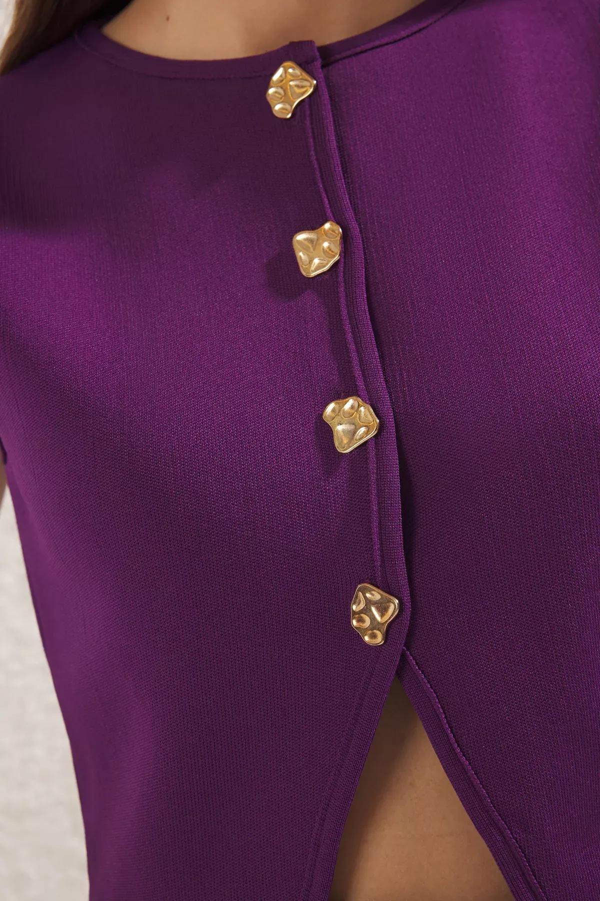 Purple Slim Crew-Neck Crop Vest, Purple, large image number 3