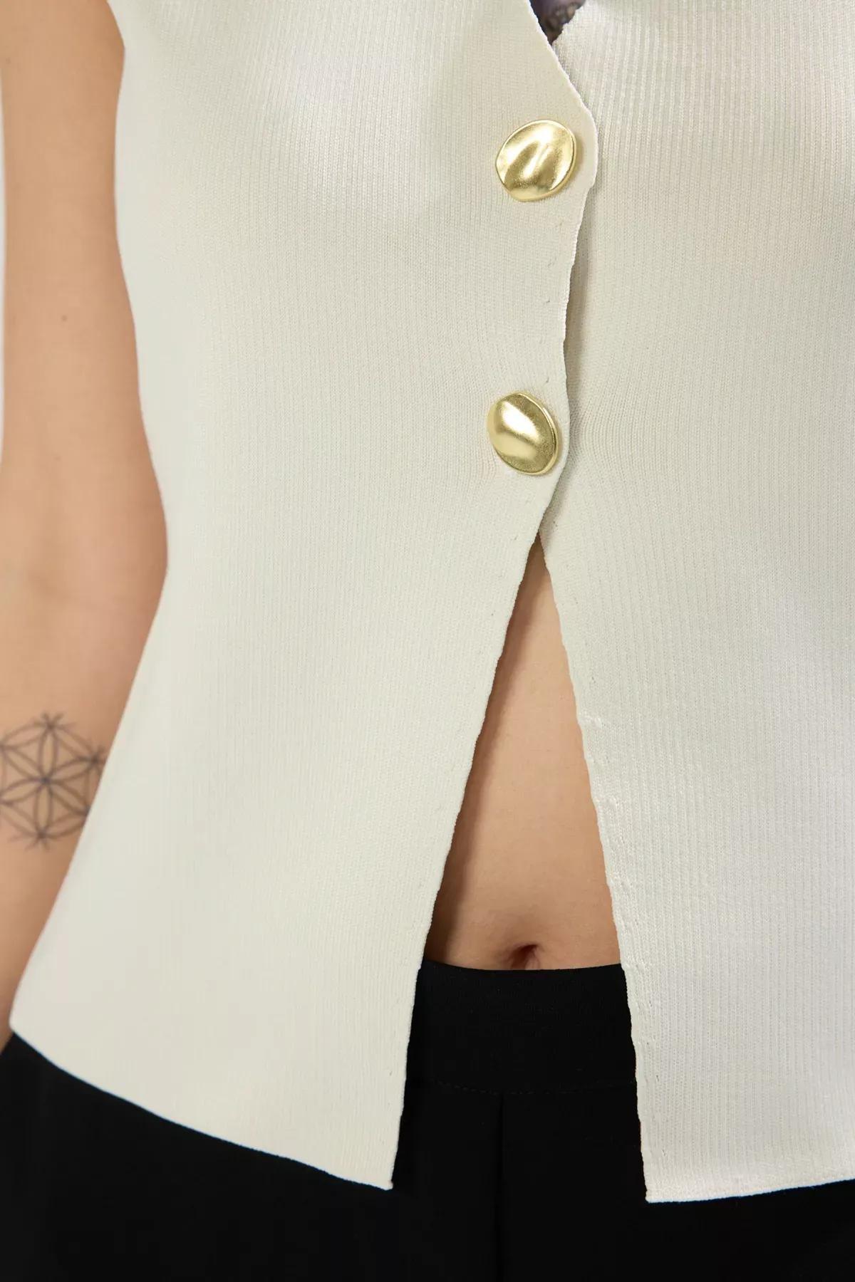 Beige Slim Crew-Neck Vest, Ecru, large image number 2