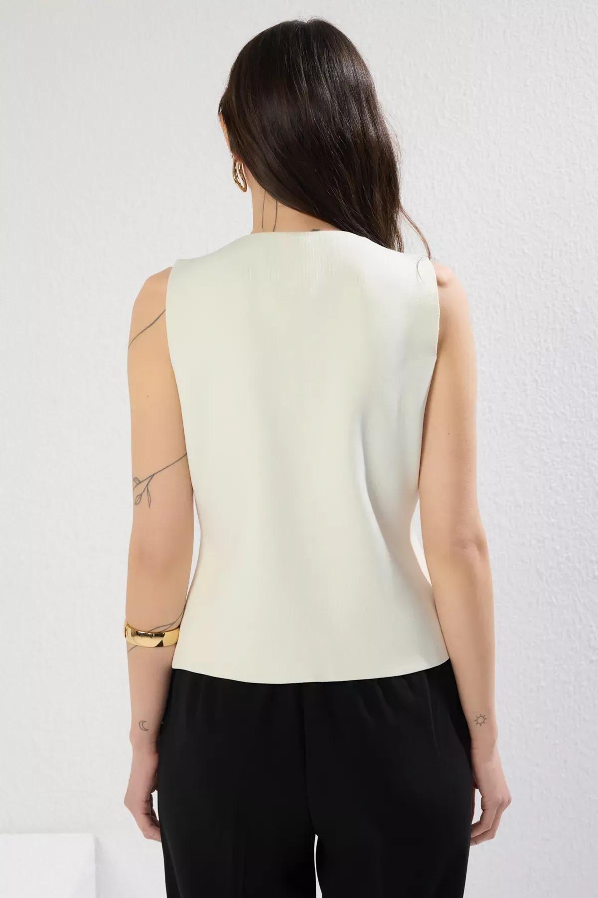 Beige Slim Crew-Neck Vest, Ecru, large image number 3