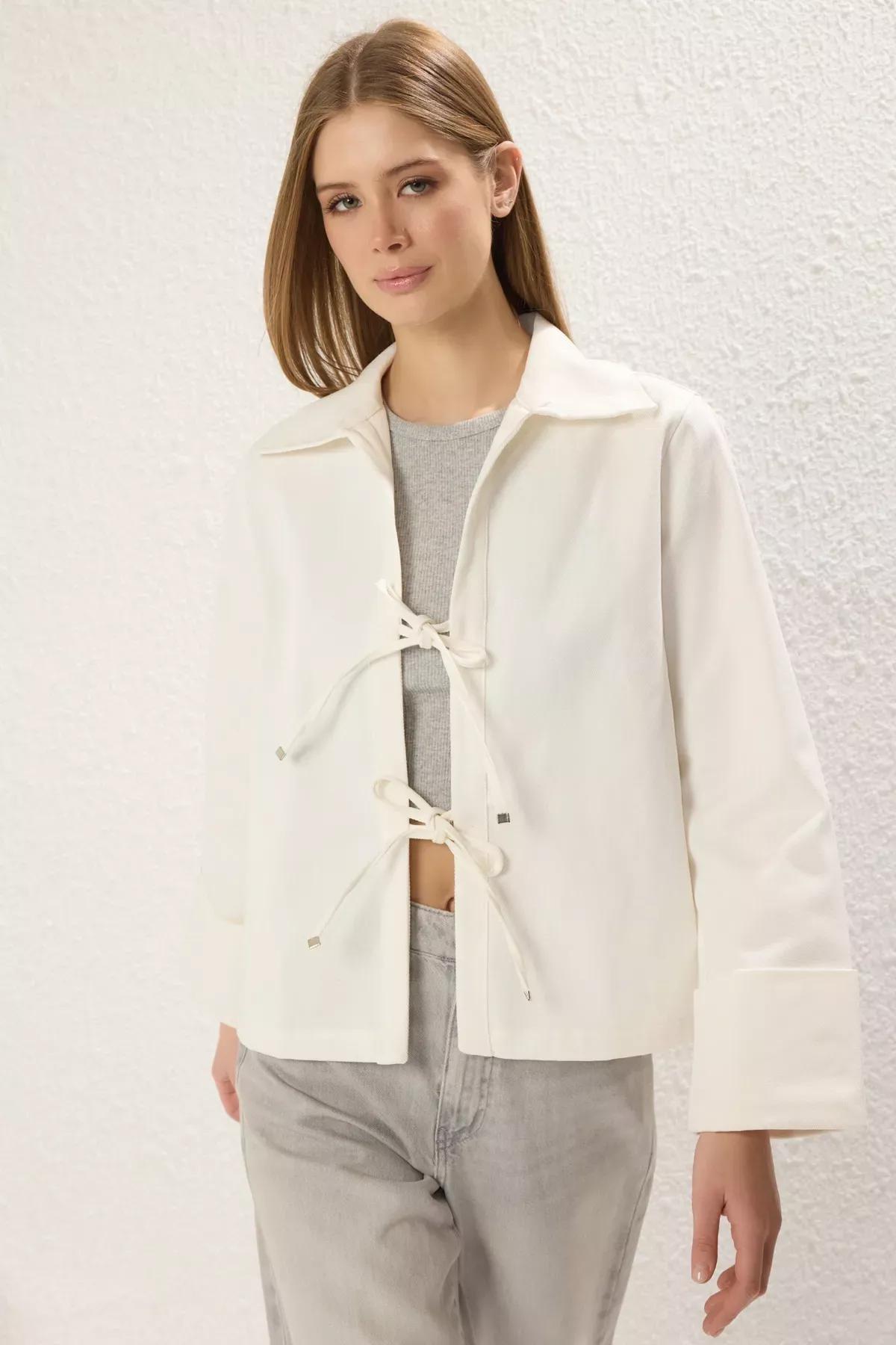 Beige Binding Detail Thin Coat, Ecru, large image number 0