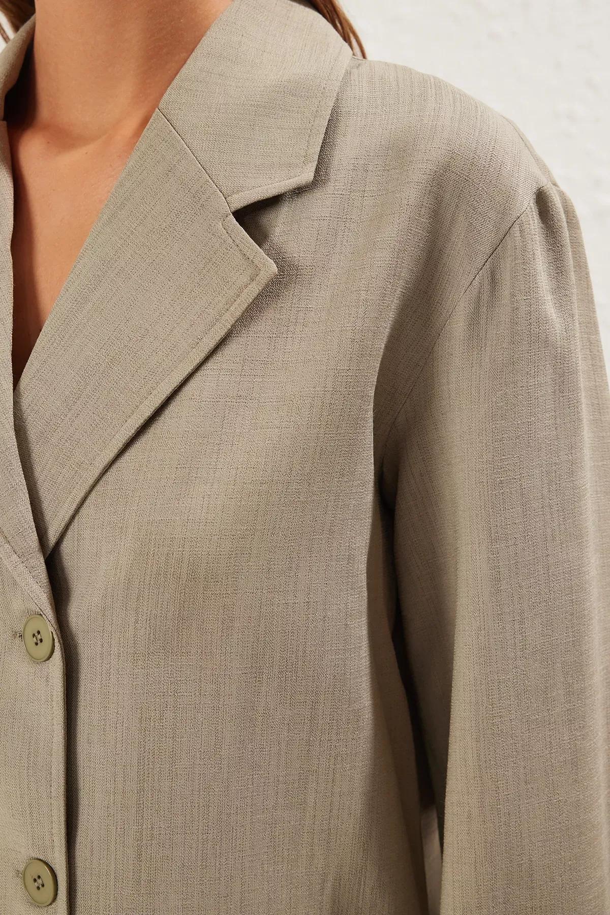 Linen Look Oversized Blazer, Khaki, large image number 3
