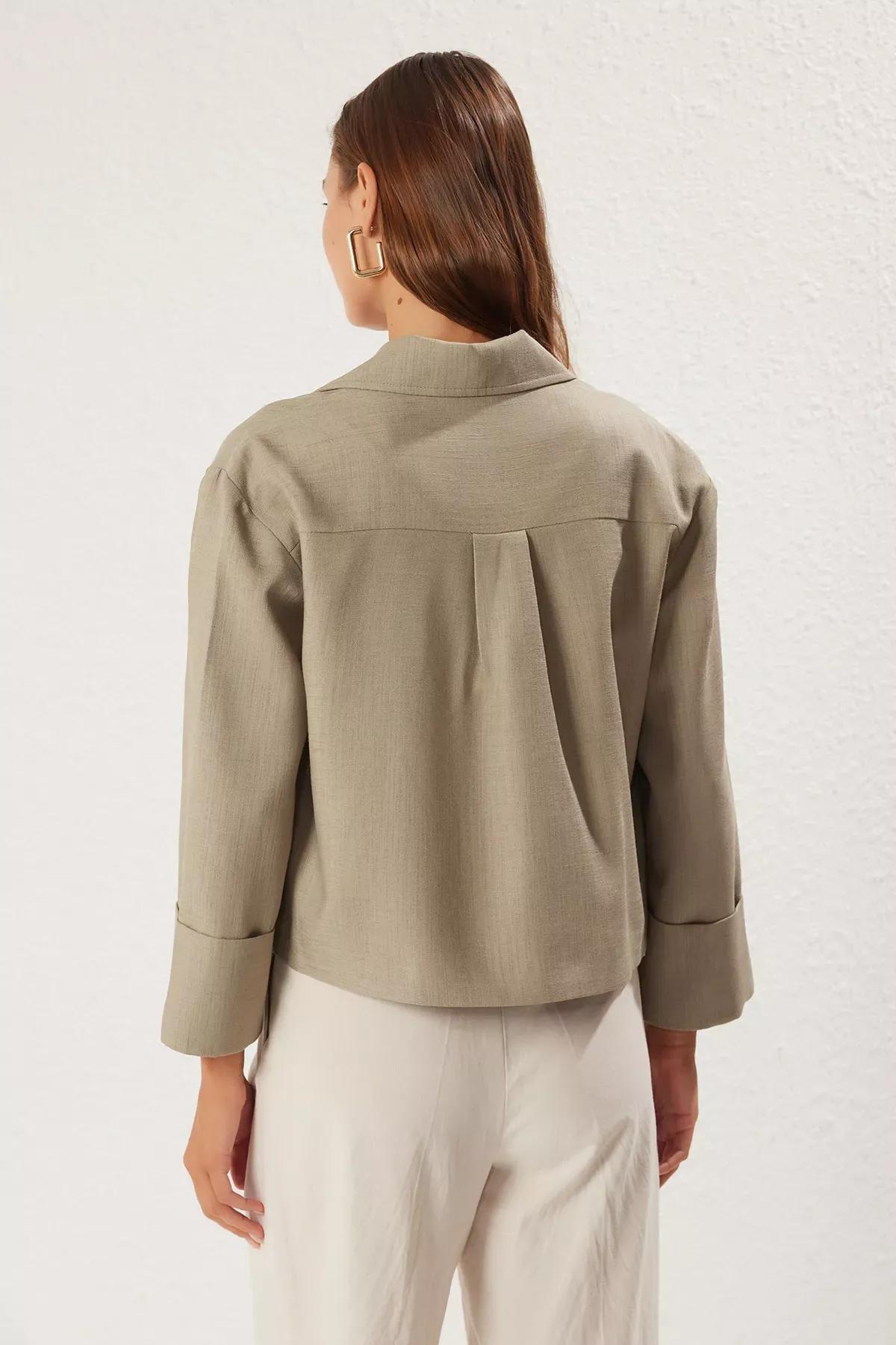 Linen Look Oversized Blazer, Khaki, large image number 4