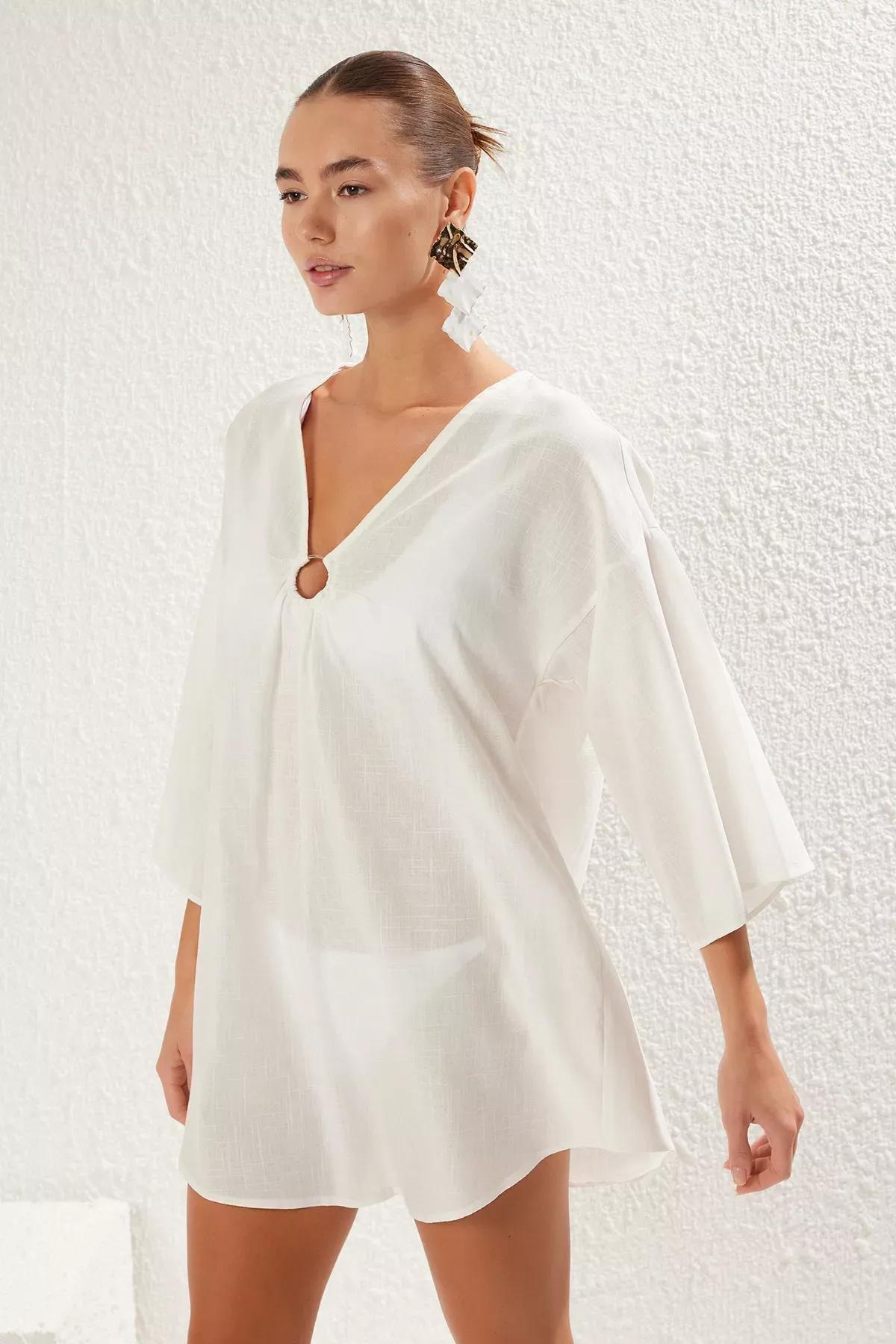 White Mini Linen Dress, , large image number 0