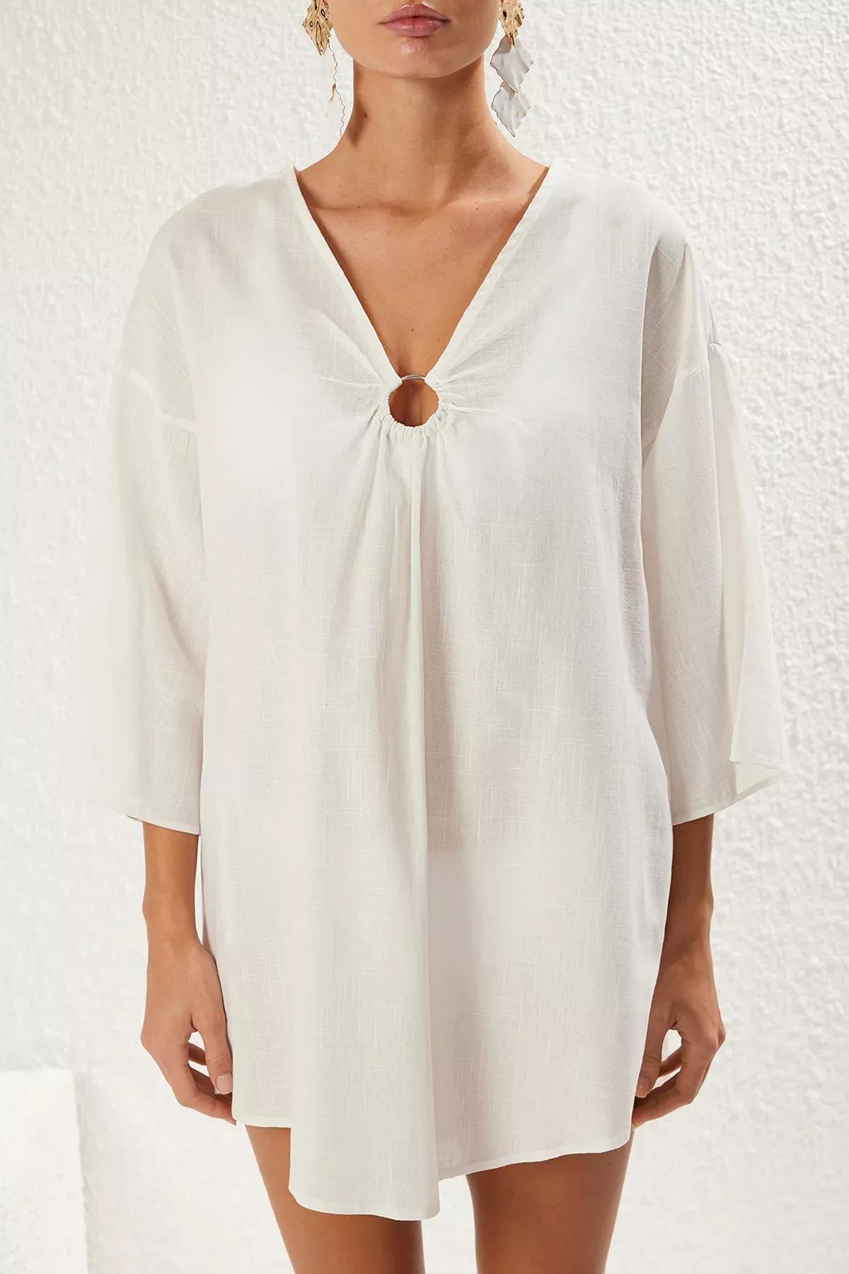 White Mini Linen Dress, , large image number 2