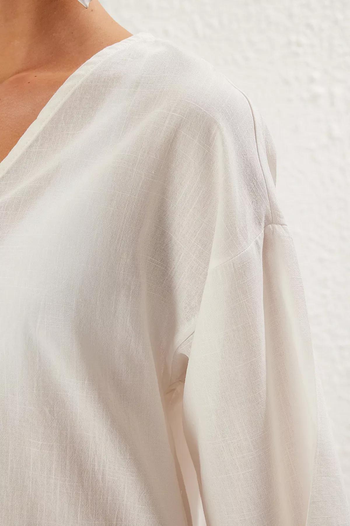 White Mini Linen Dress, , large image number 3