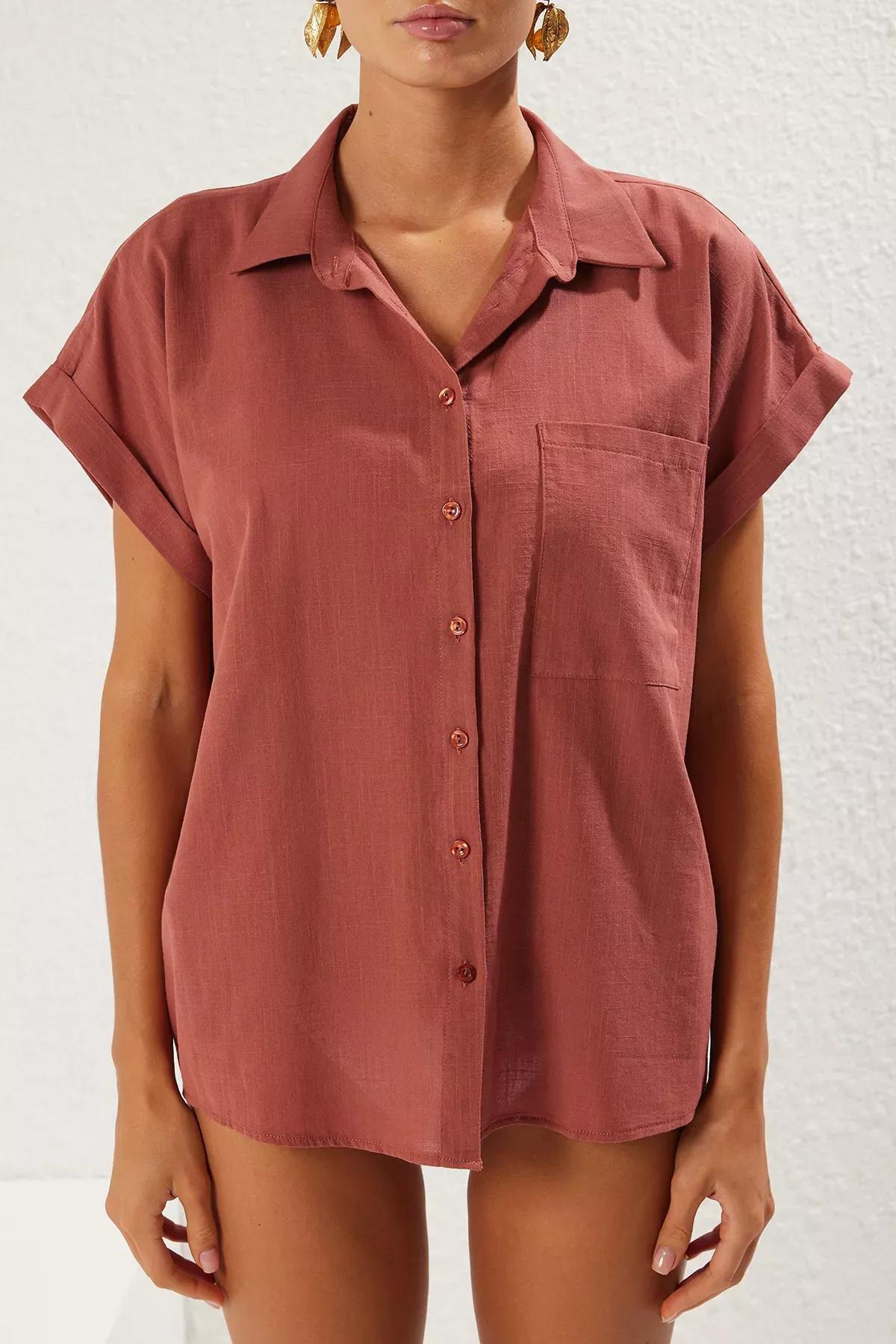 قميص شاطئ منسوج من قماش بدرجات لون مدمجة، بني, Brown, large image number 3