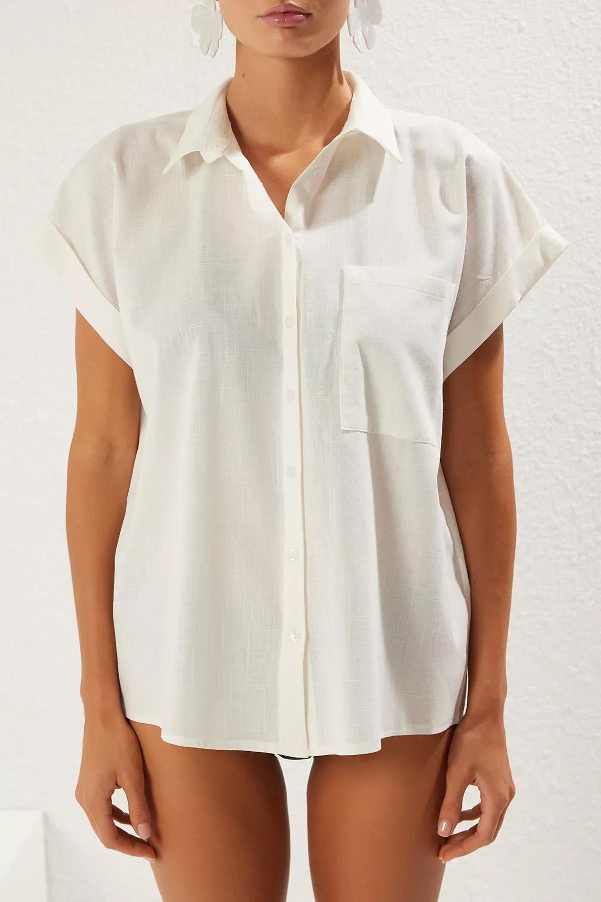 قميص شاطئ من قماش بدرجات لون مدمجة، بيج, Ecru, large image number 2