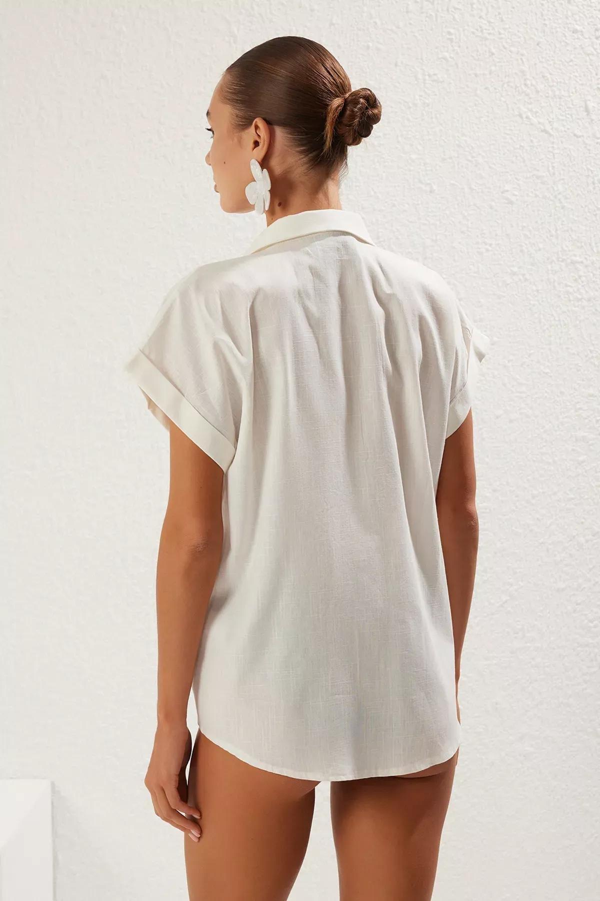 قميص شاطئ من قماش بدرجات لون مدمجة، بيج, Ecru, large image number 4