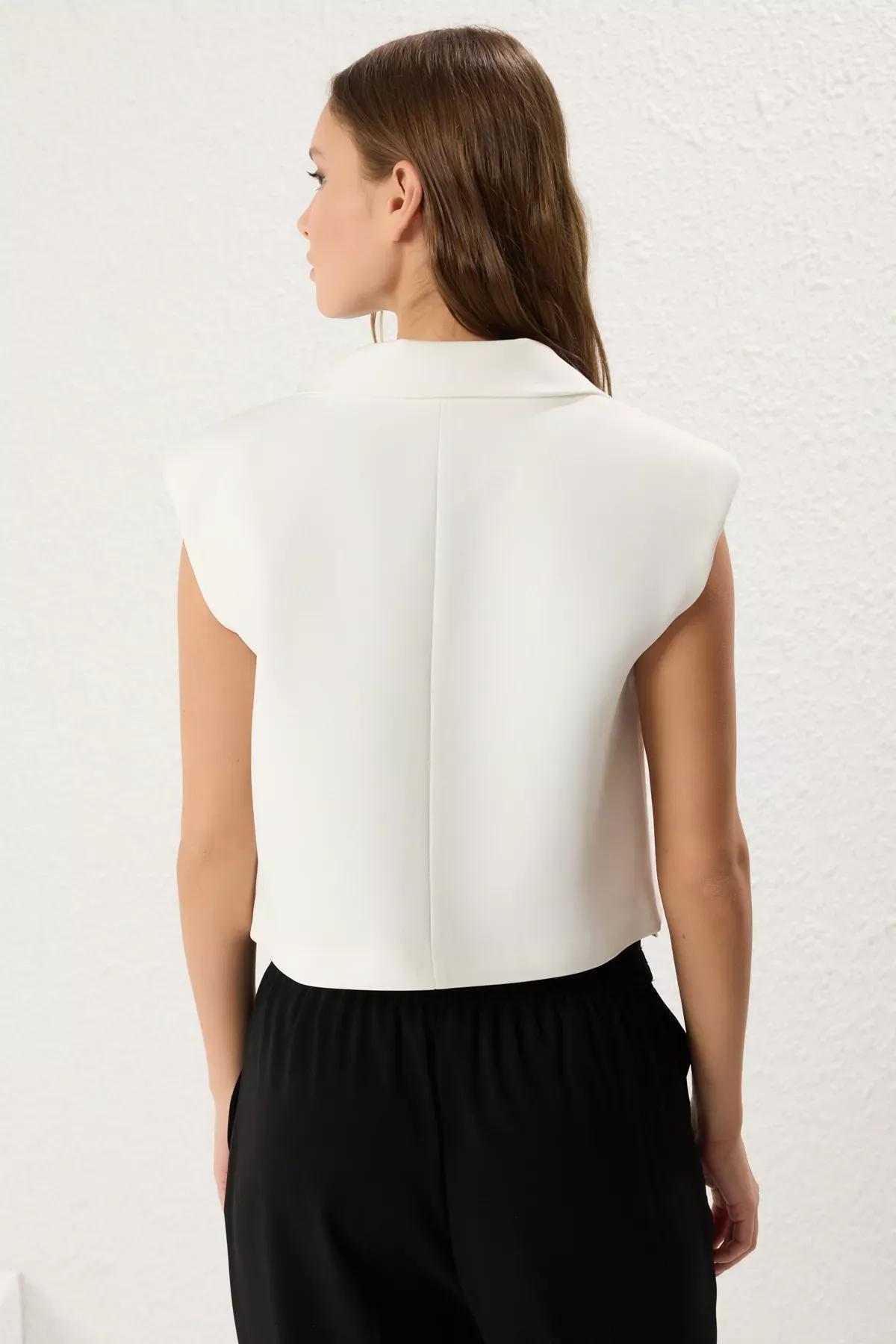 White Oversized Crop Pocket Vest, , large image number 4