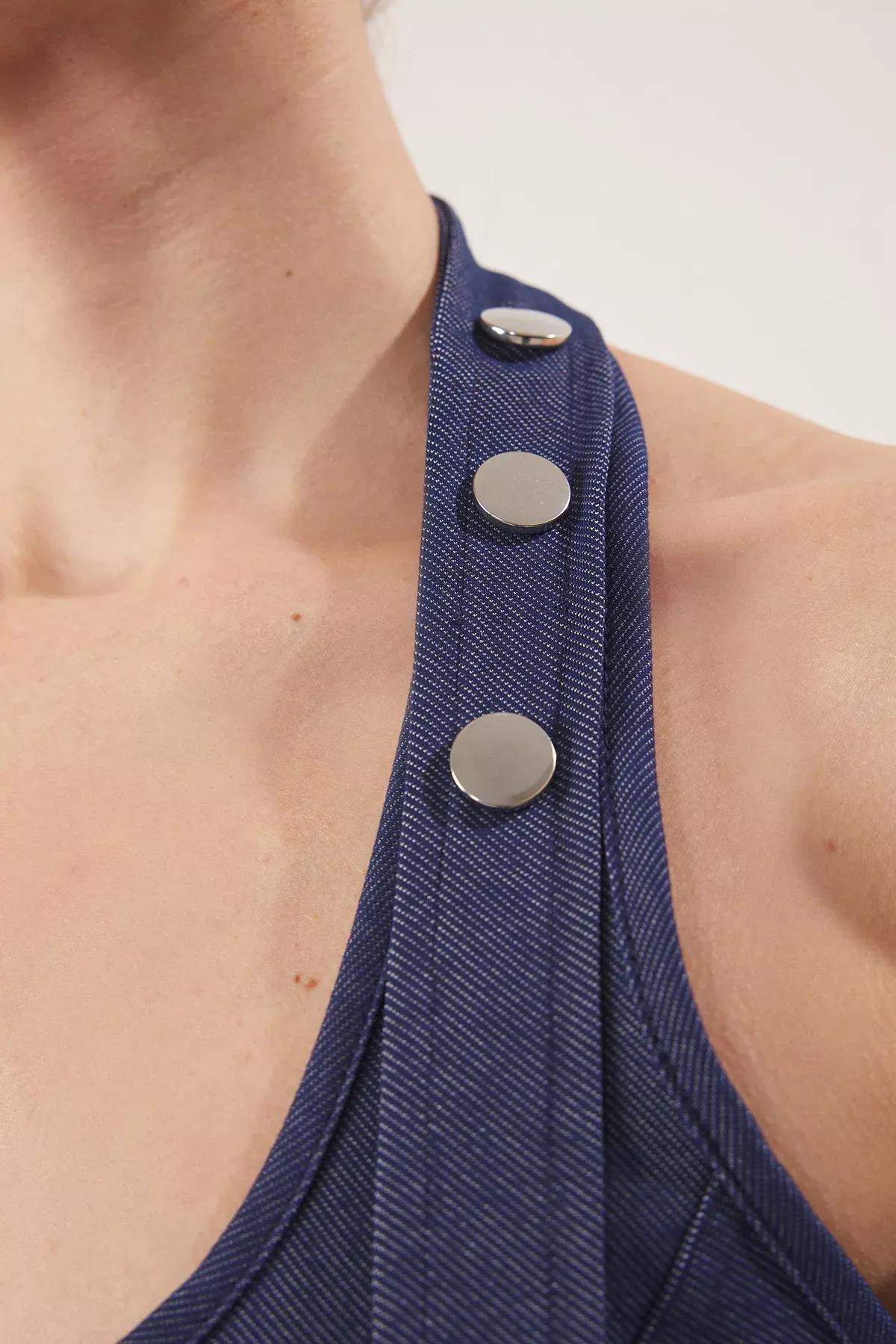 Blue Snap Halter Neck Blouse, , large image number 3