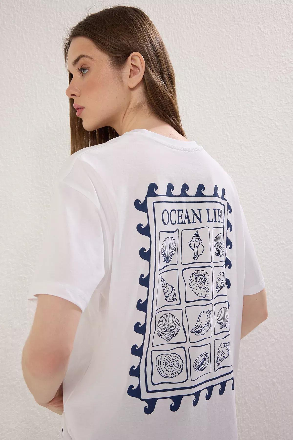 White Back Printed Oversize T-Shirt, White, large image number 3