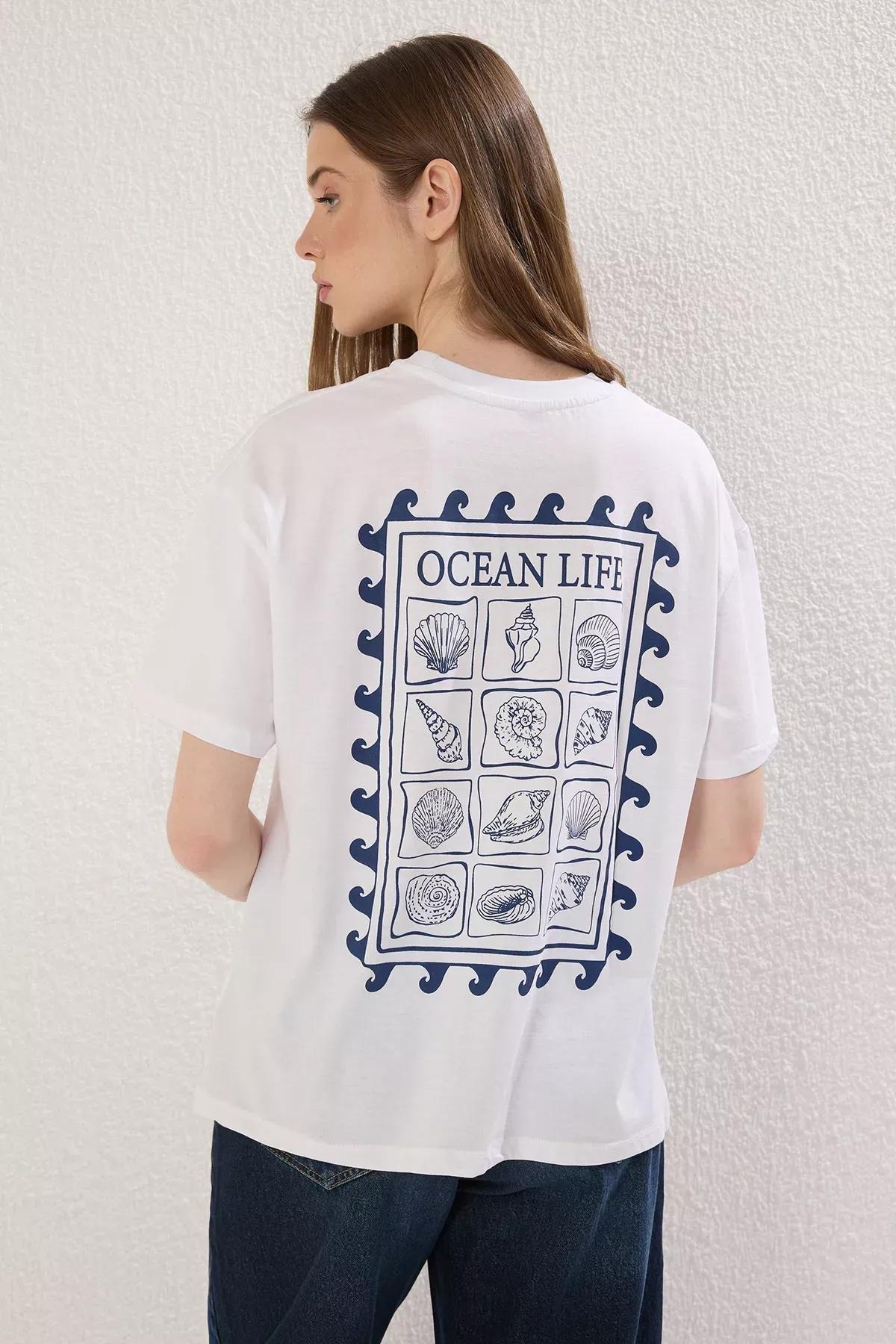 White Back Printed Oversize T-Shirt, White, large image number 4