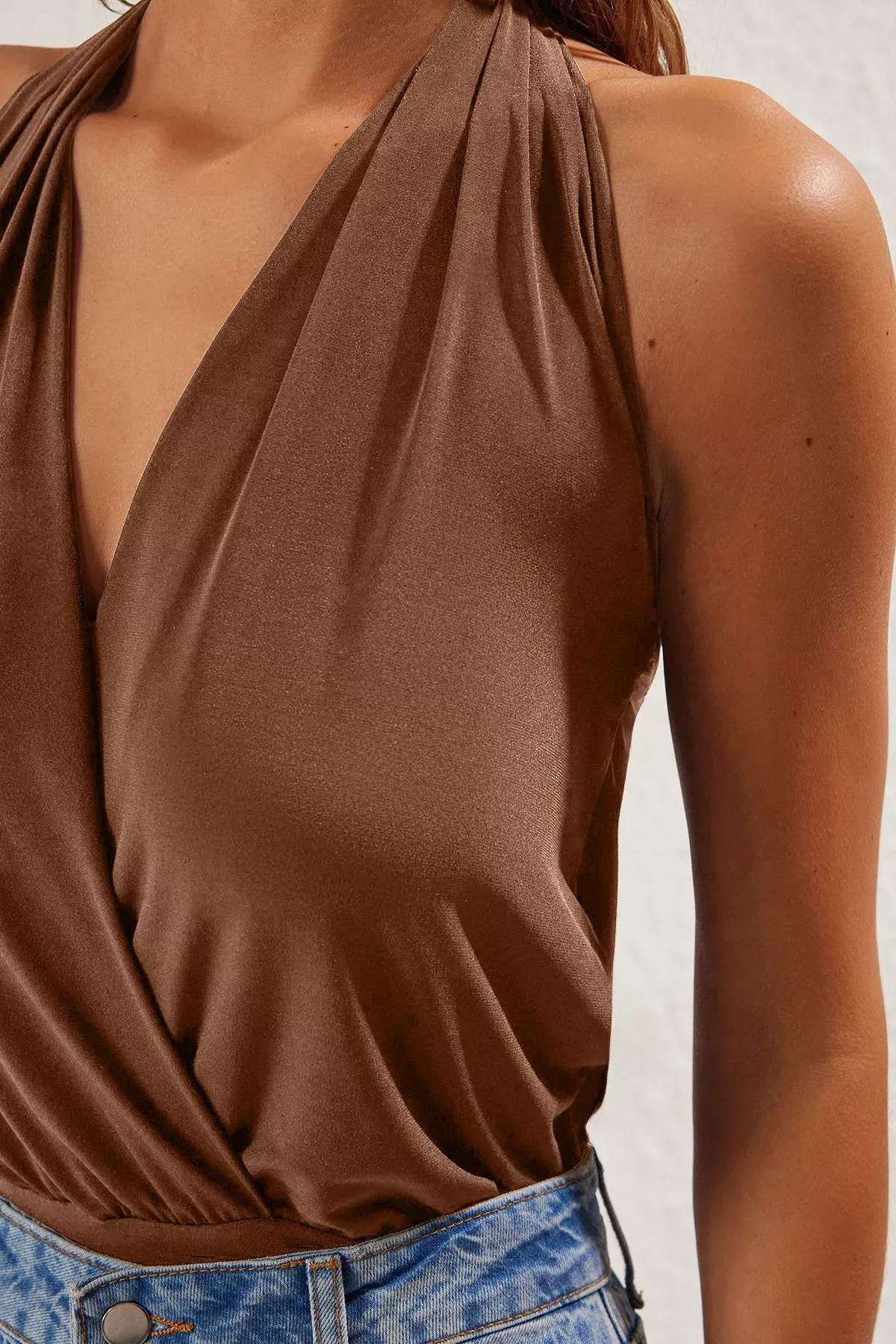 Brown Double-Breasted Snap Bodysuit, , large image number 3