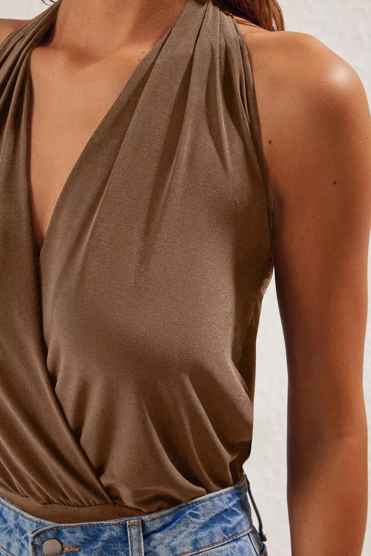 Brown Double-Breasted Snap Bodysuit, Light brown, large image number 3