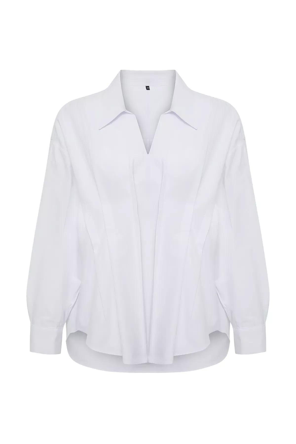 Beige Ribbed Woven Blouse, Ecru, large image number 0
