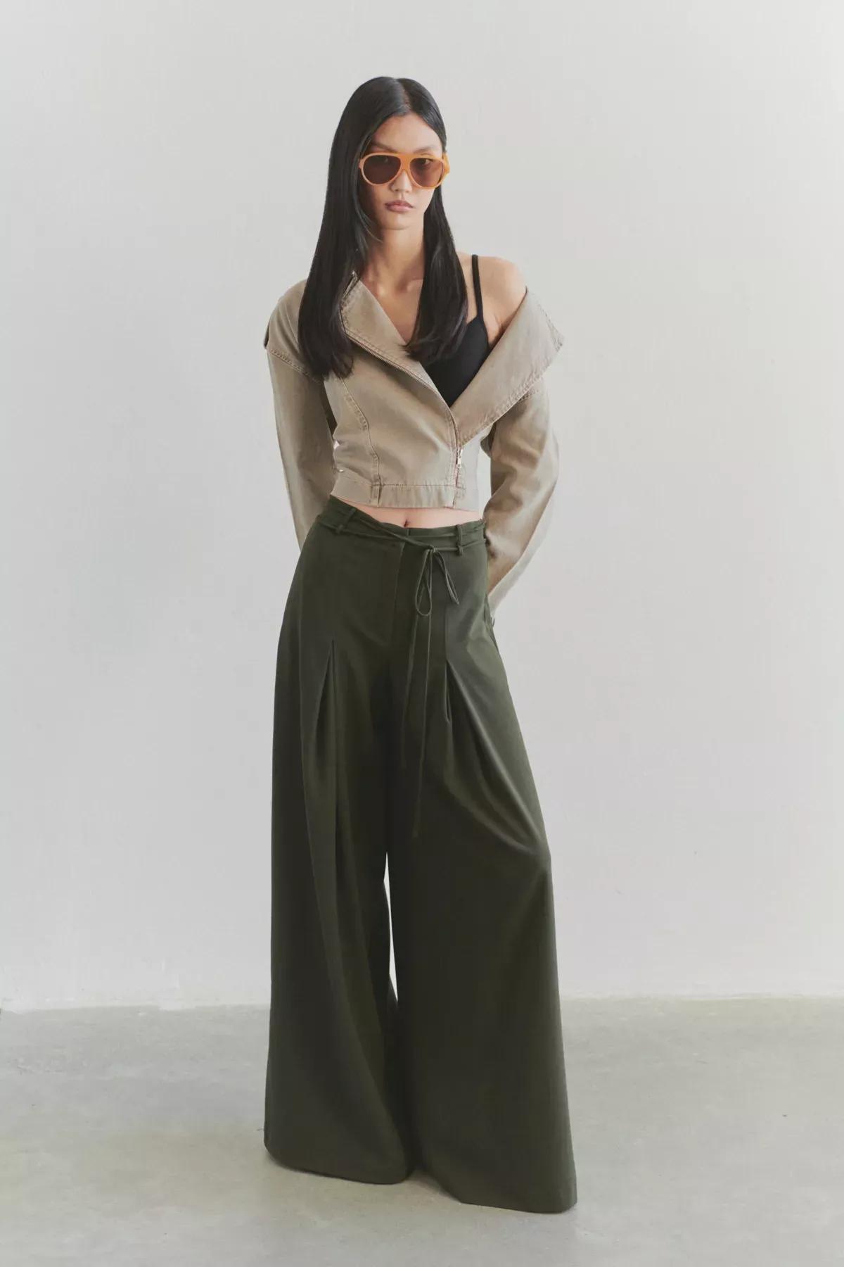 Green Limited Edition Wide Trousers, Khaki, large image number 0