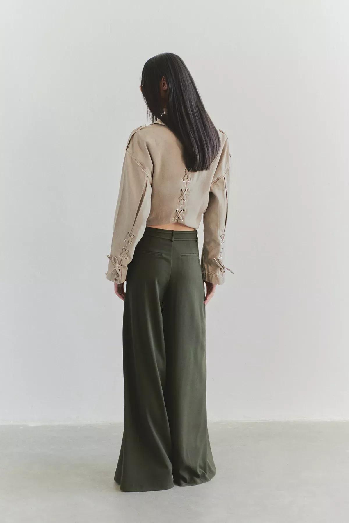 Green Limited Edition Wide Trousers, Khaki, large image number 1