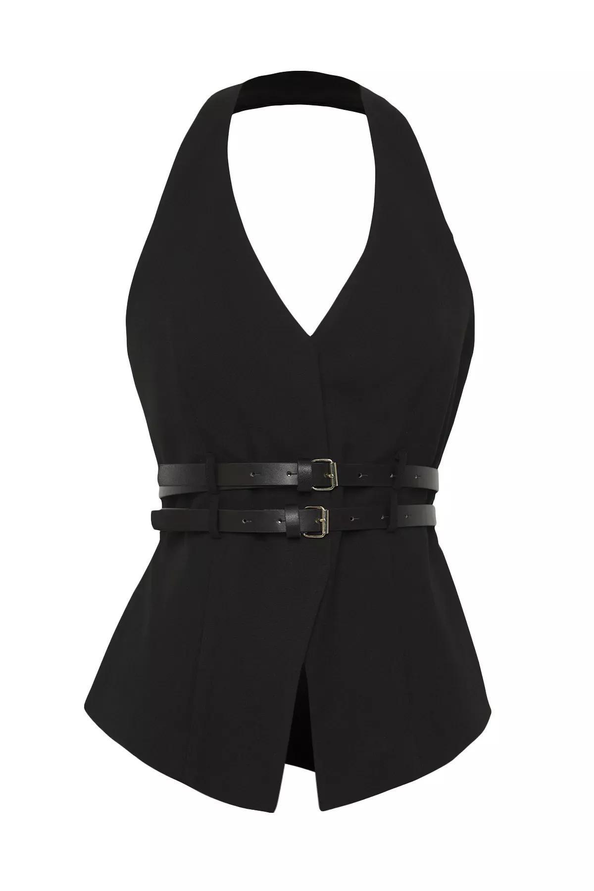 Black Limited Edition Fitted Belted Vest, BLACK, large image number 0