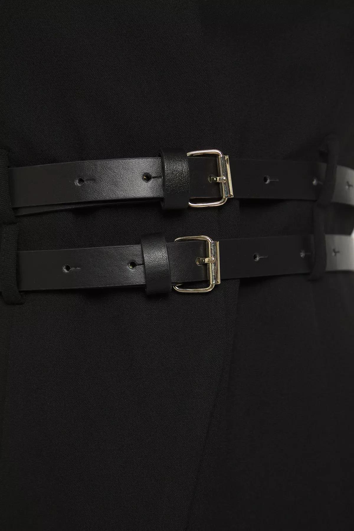 Black Limited Edition Fitted Belted Vest, BLACK, large image number 2