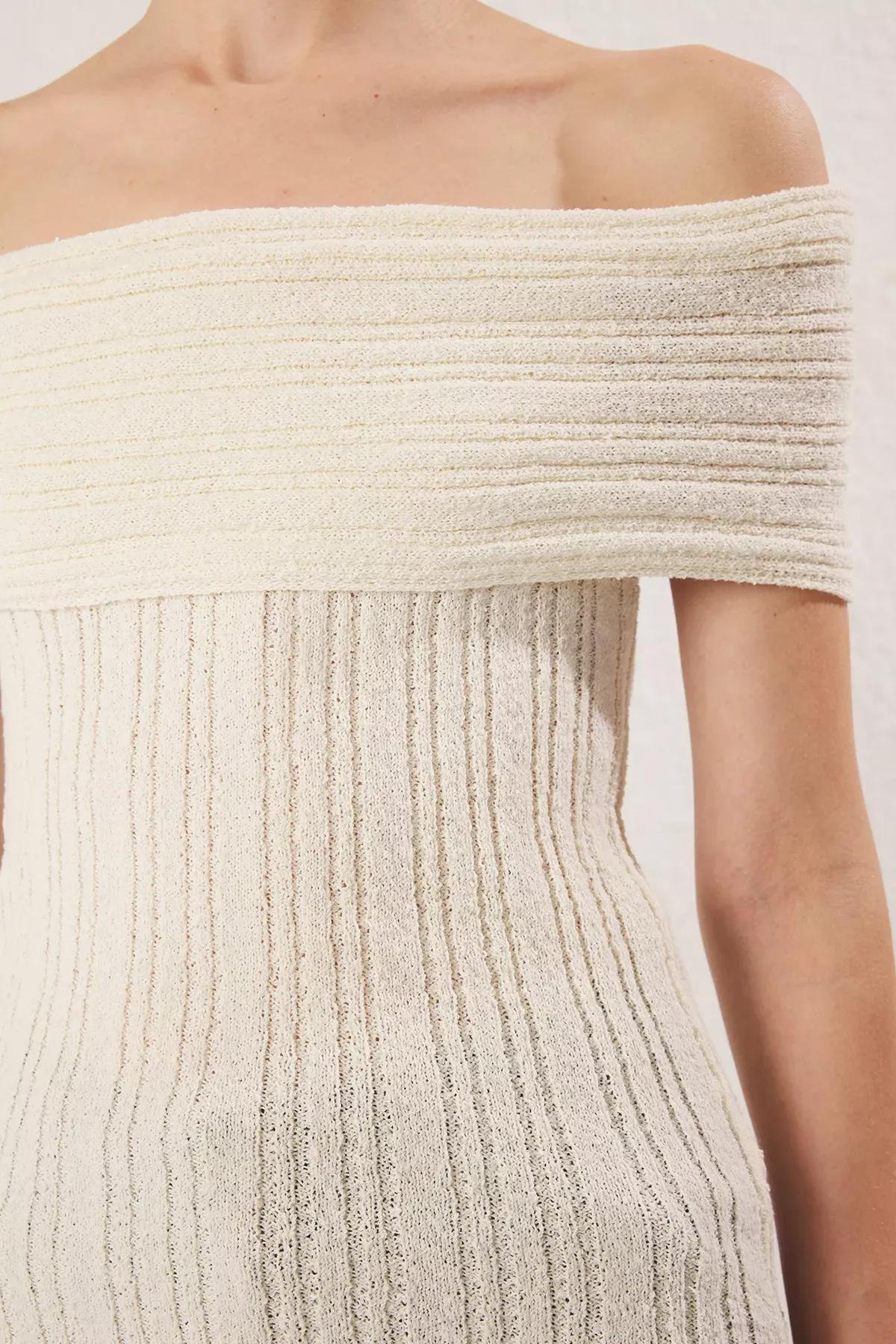 White Textured Knit Blouse, Bone, large image number 3