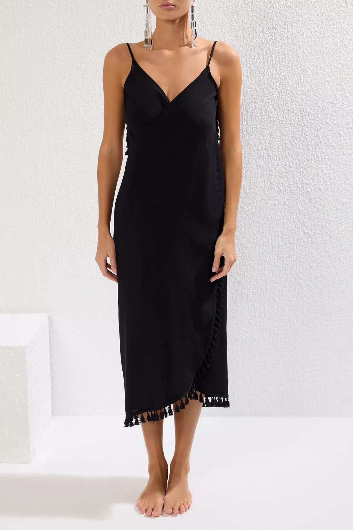 Black Maxi Tassel Dress, , large image number 2
