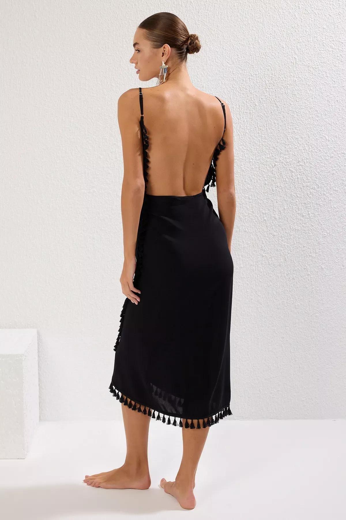 Black Maxi Tassel Dress, , large image number 4