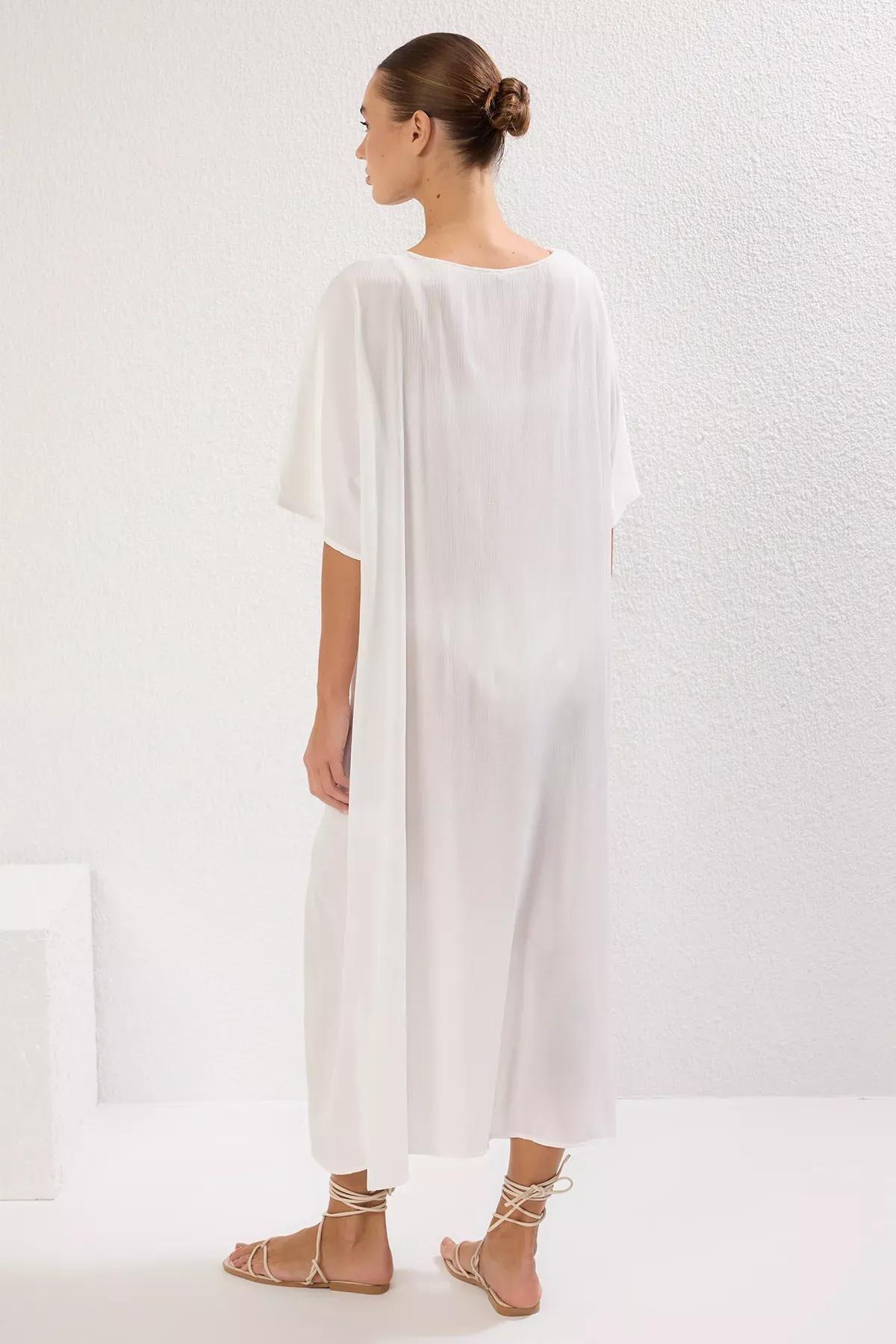 Beige Tie-Up Maxi Dress, , large image number 4