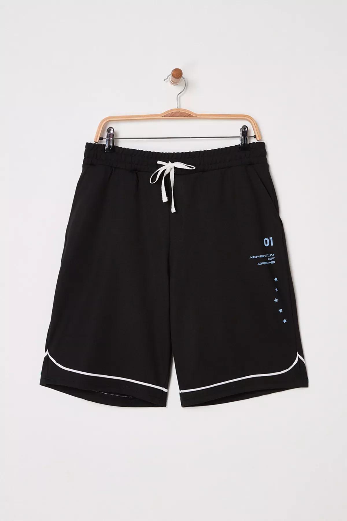 Black Oversize College Themed Shorts, , large image number 0