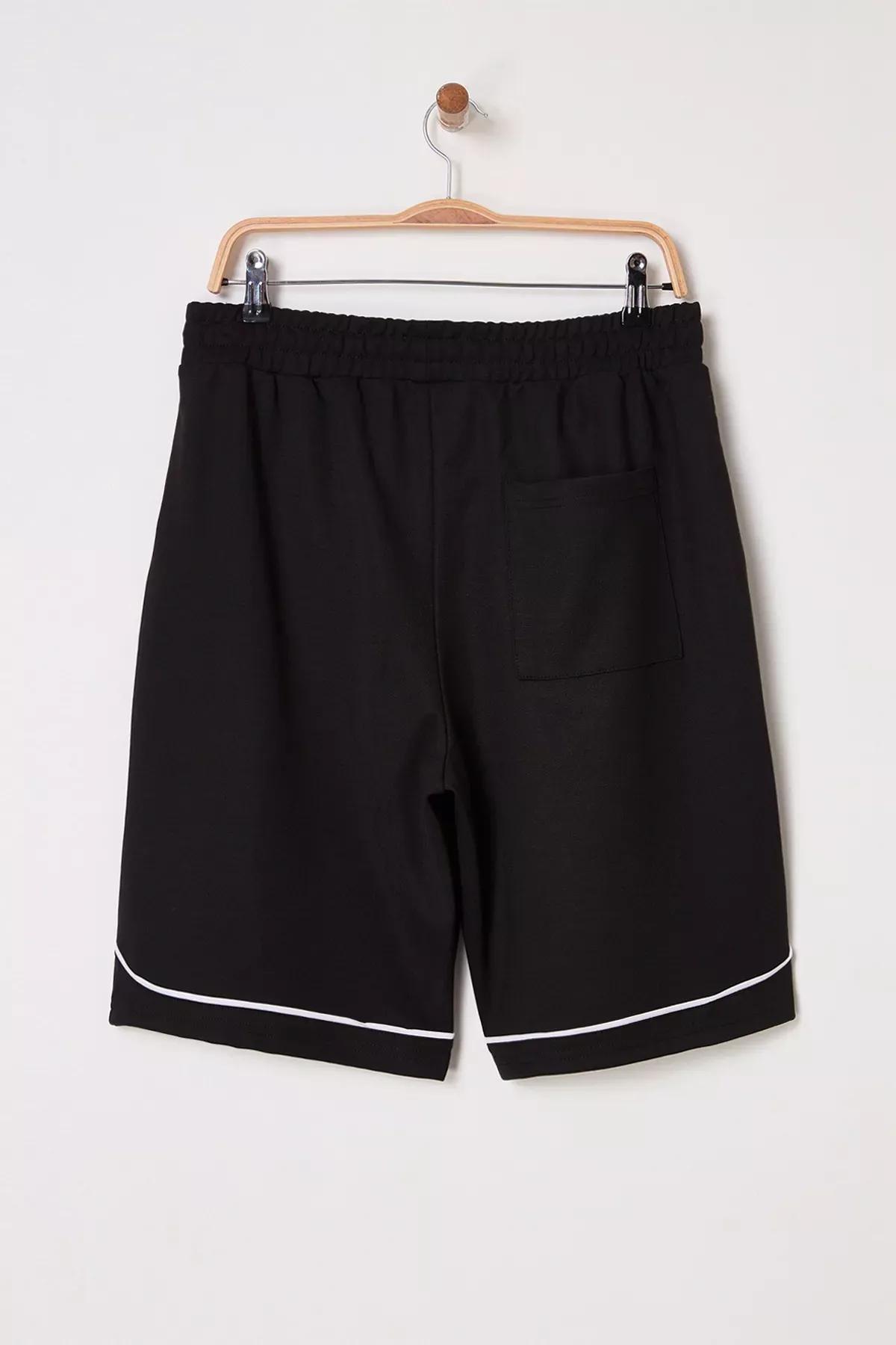 Black Oversize College Themed Shorts, , large image number 3