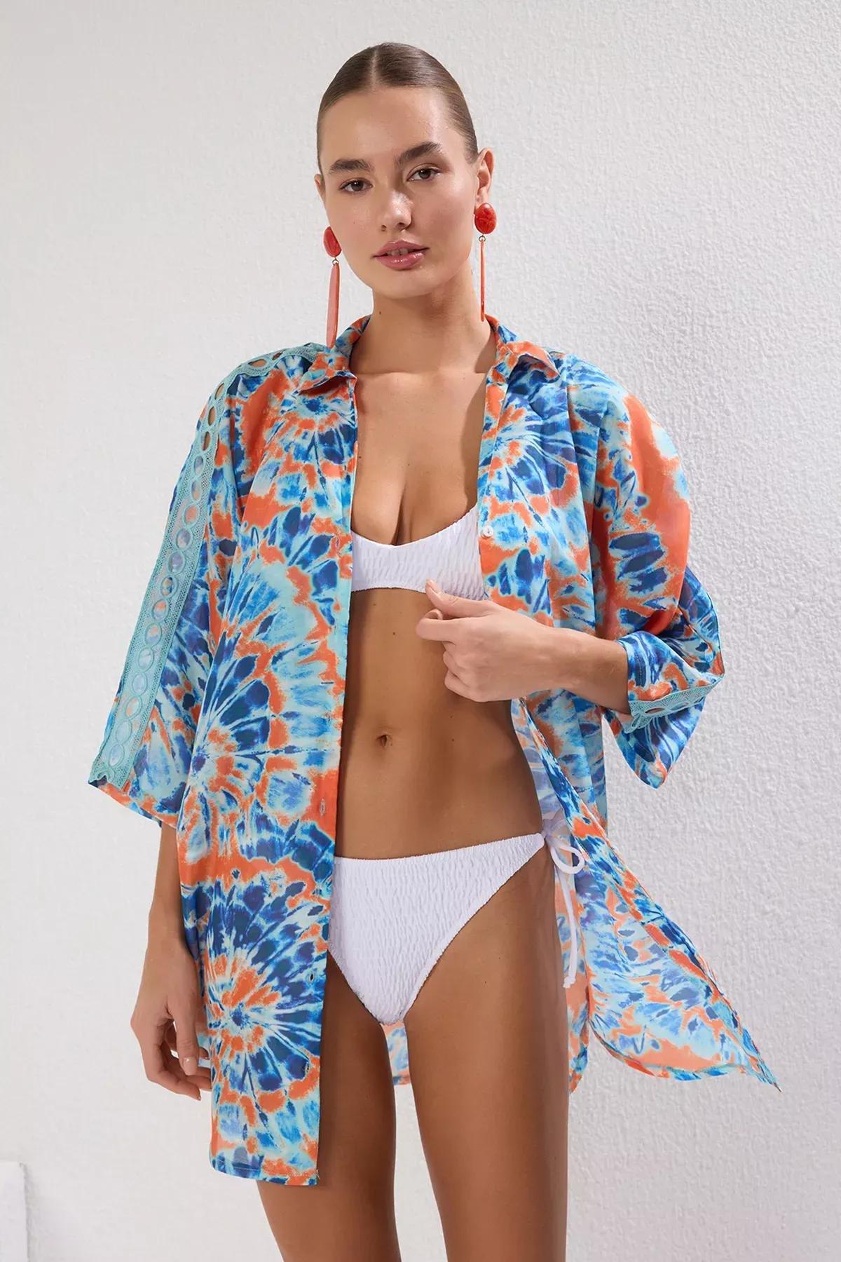 Blue Patterned Stripe Accessory Kimono, , medium