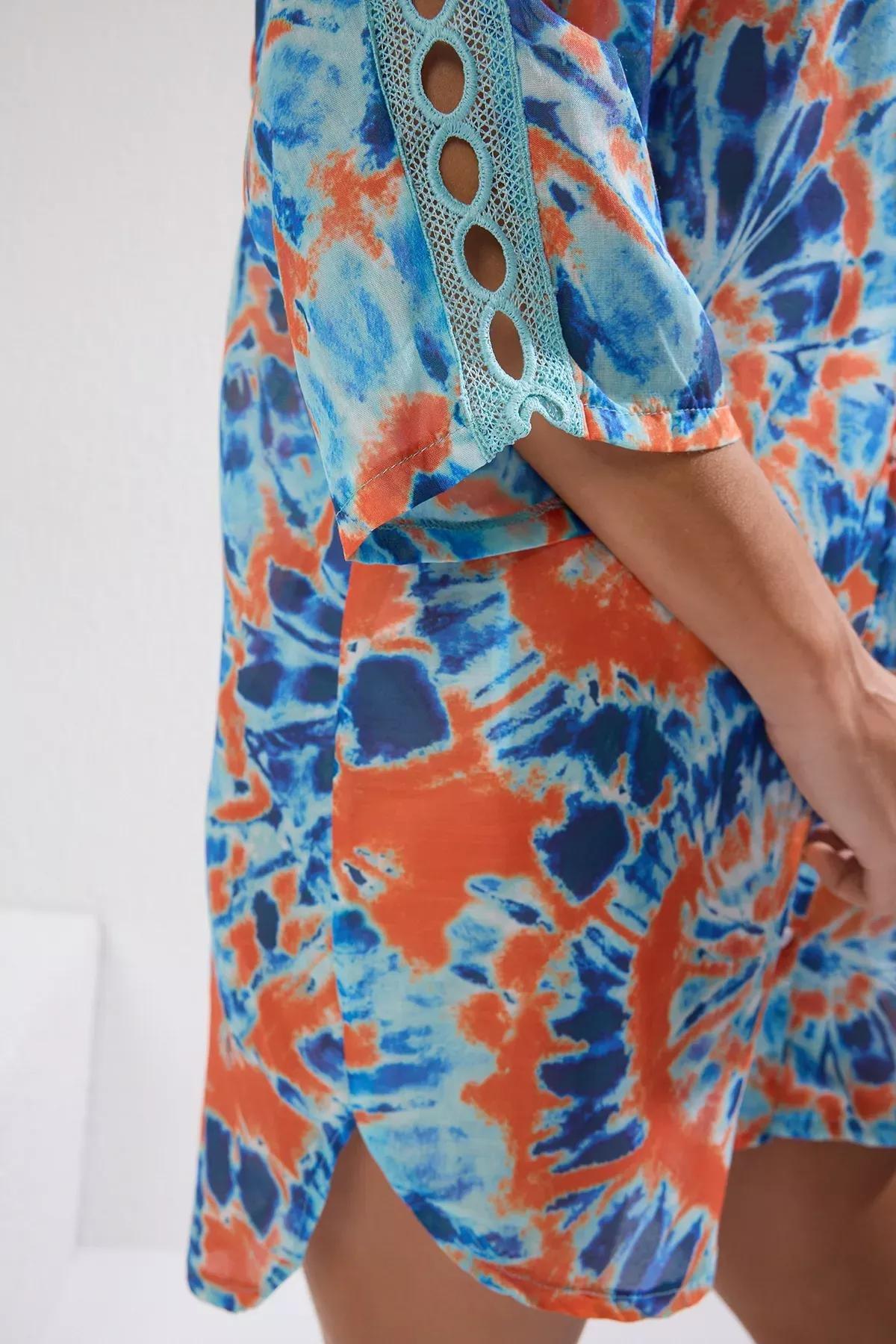Blue Patterned Stripe Accessory Kimono, , large image number 2