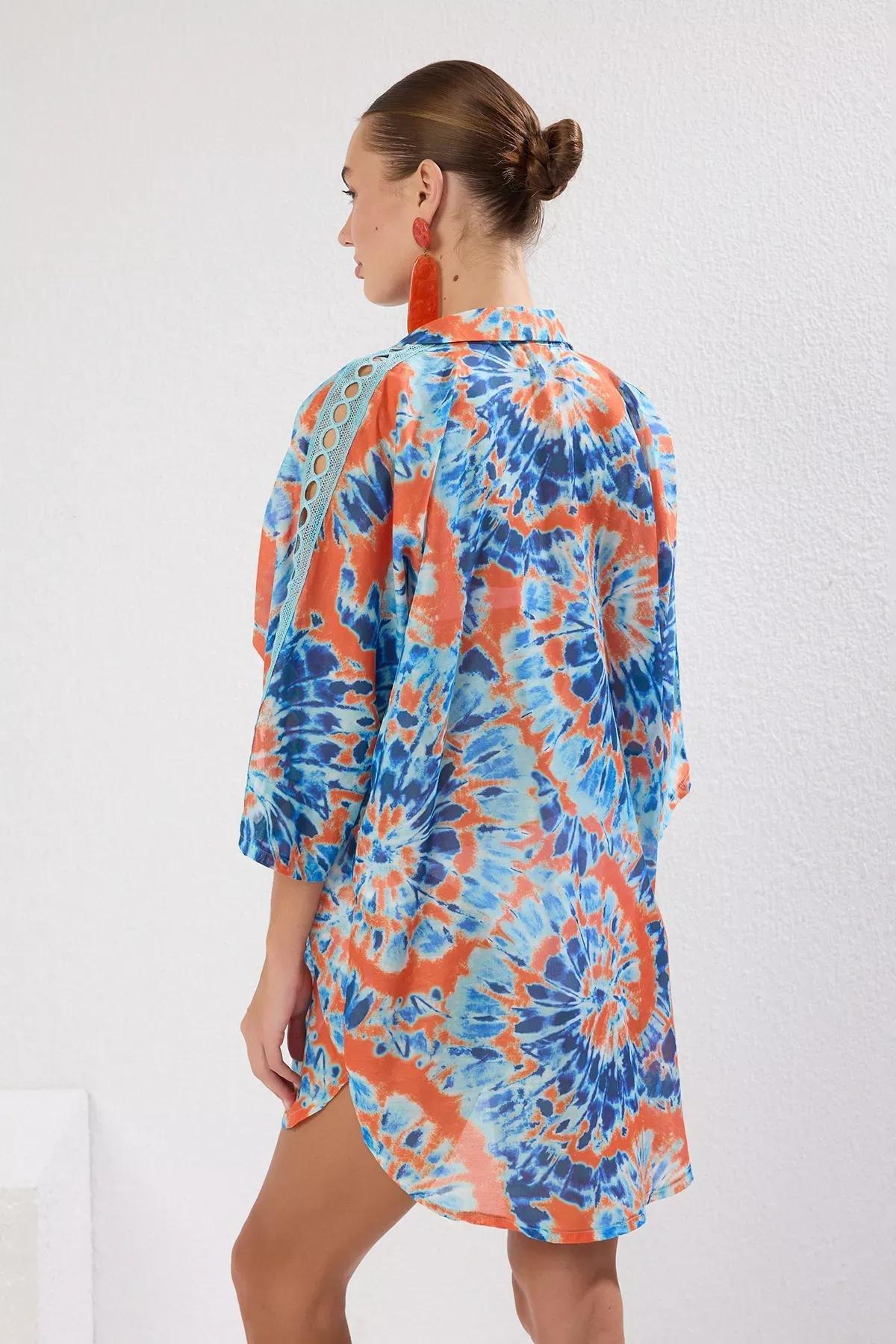 Blue Patterned Stripe Accessory Kimono, , large image number 3