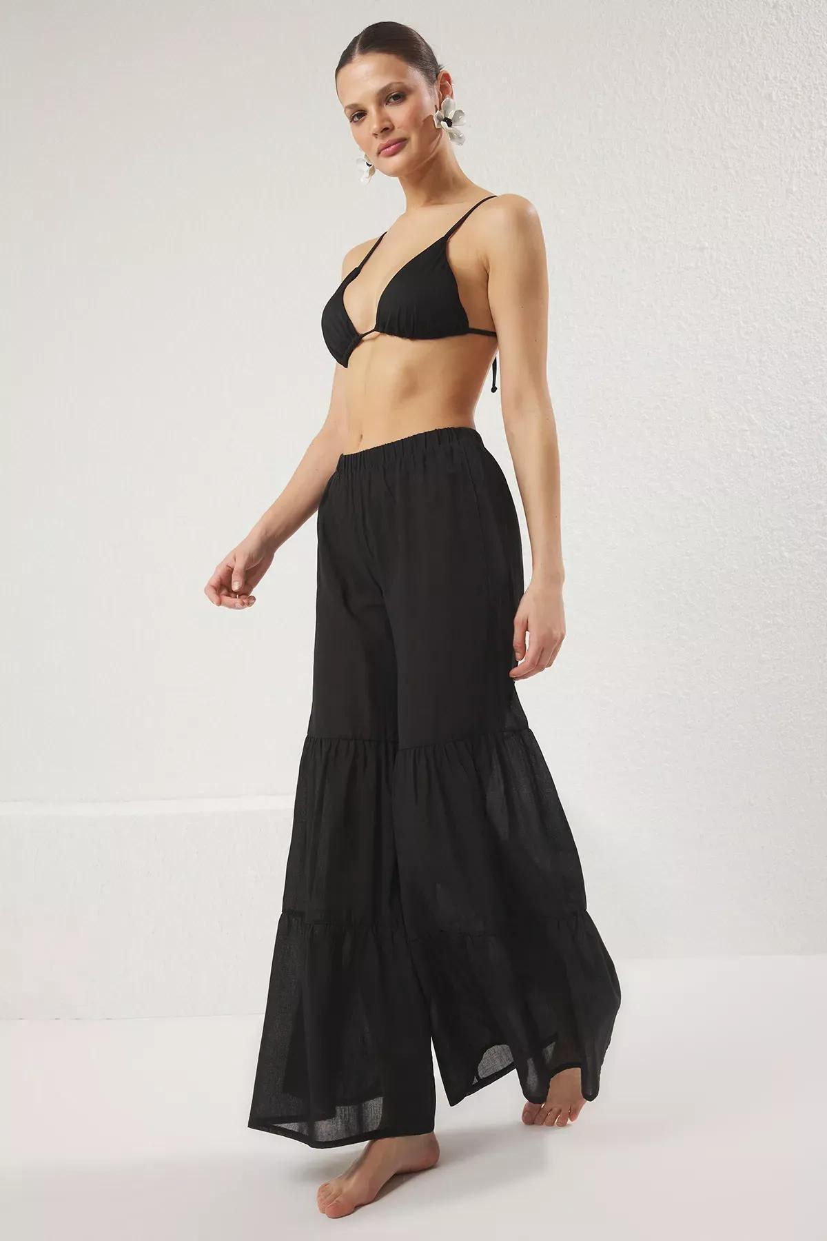 Black Flounce Beach Pants, , large image number 0