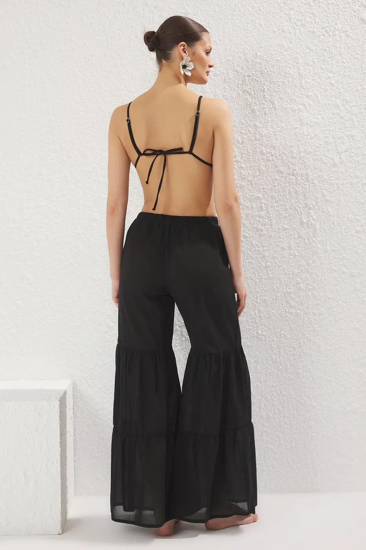Black Flounce Beach Pants, , large image number 3