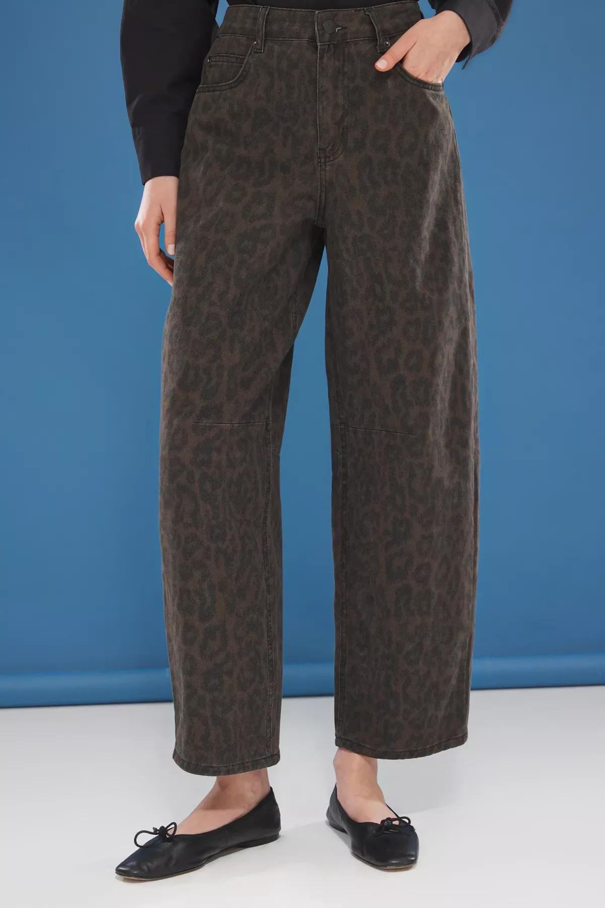 Brown Leopard Barrel Jeans, , large image number 2
