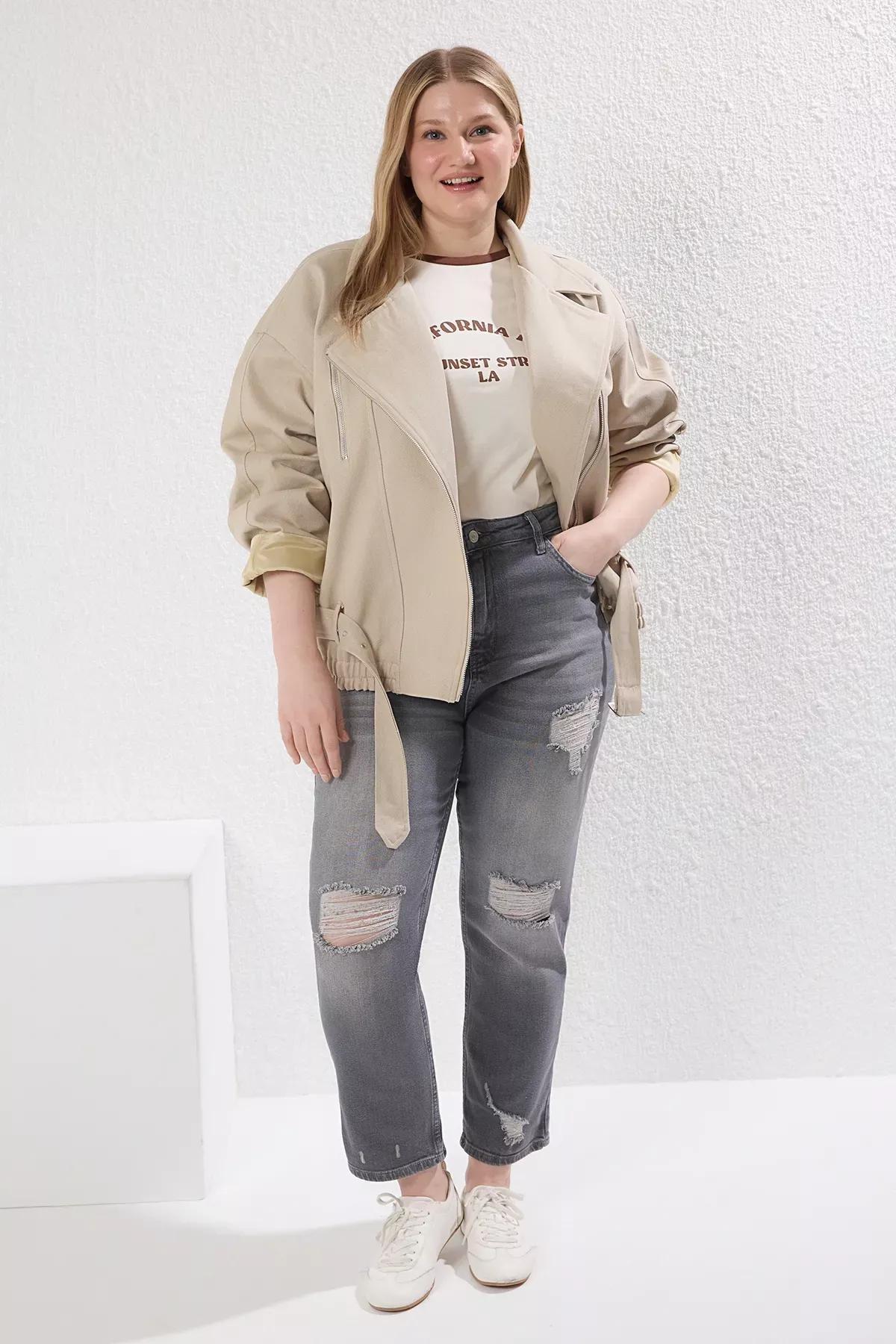 Beige Low Sleeve Oversize Plus-Size Coat, , large image number 0