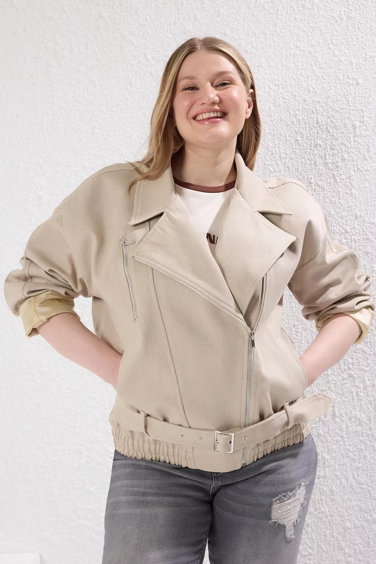 Beige Low Sleeve Oversize Plus-Size Coat, , large image number 1