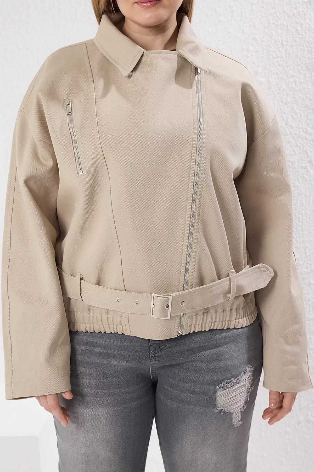 Beige Low Sleeve Oversize Plus-Size Coat, , large image number 2