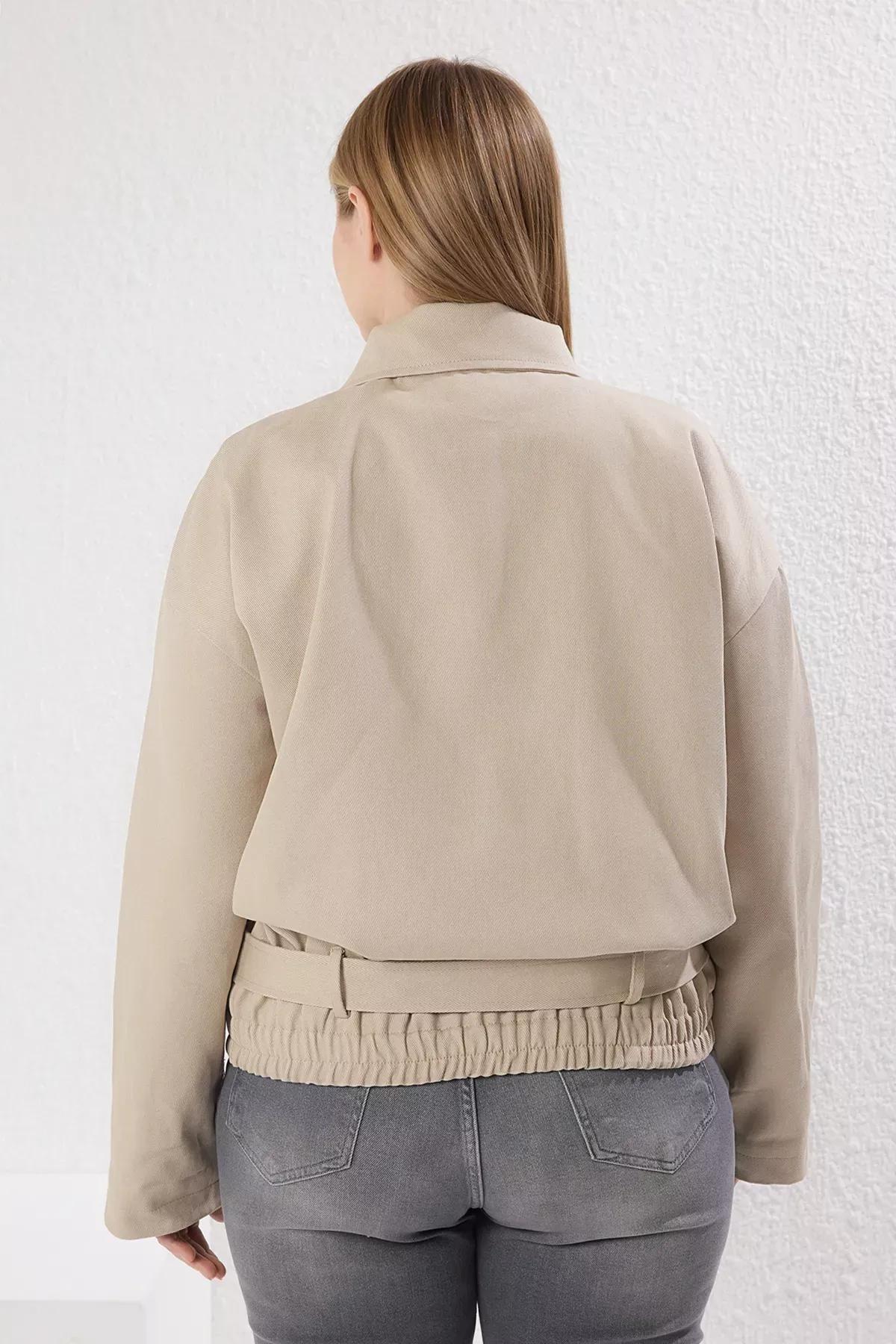 Beige Low Sleeve Oversize Plus-Size Coat, , large image number 4
