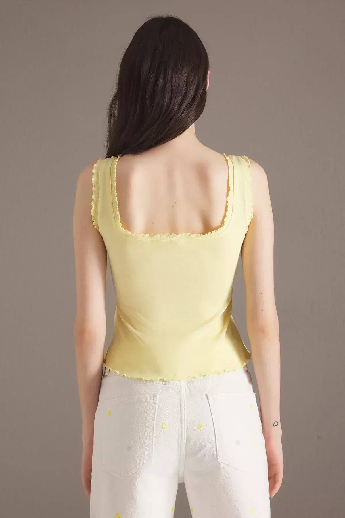 Yellow Stitched Fitted Undershirt, LIGHT YELLOW, large image number 5