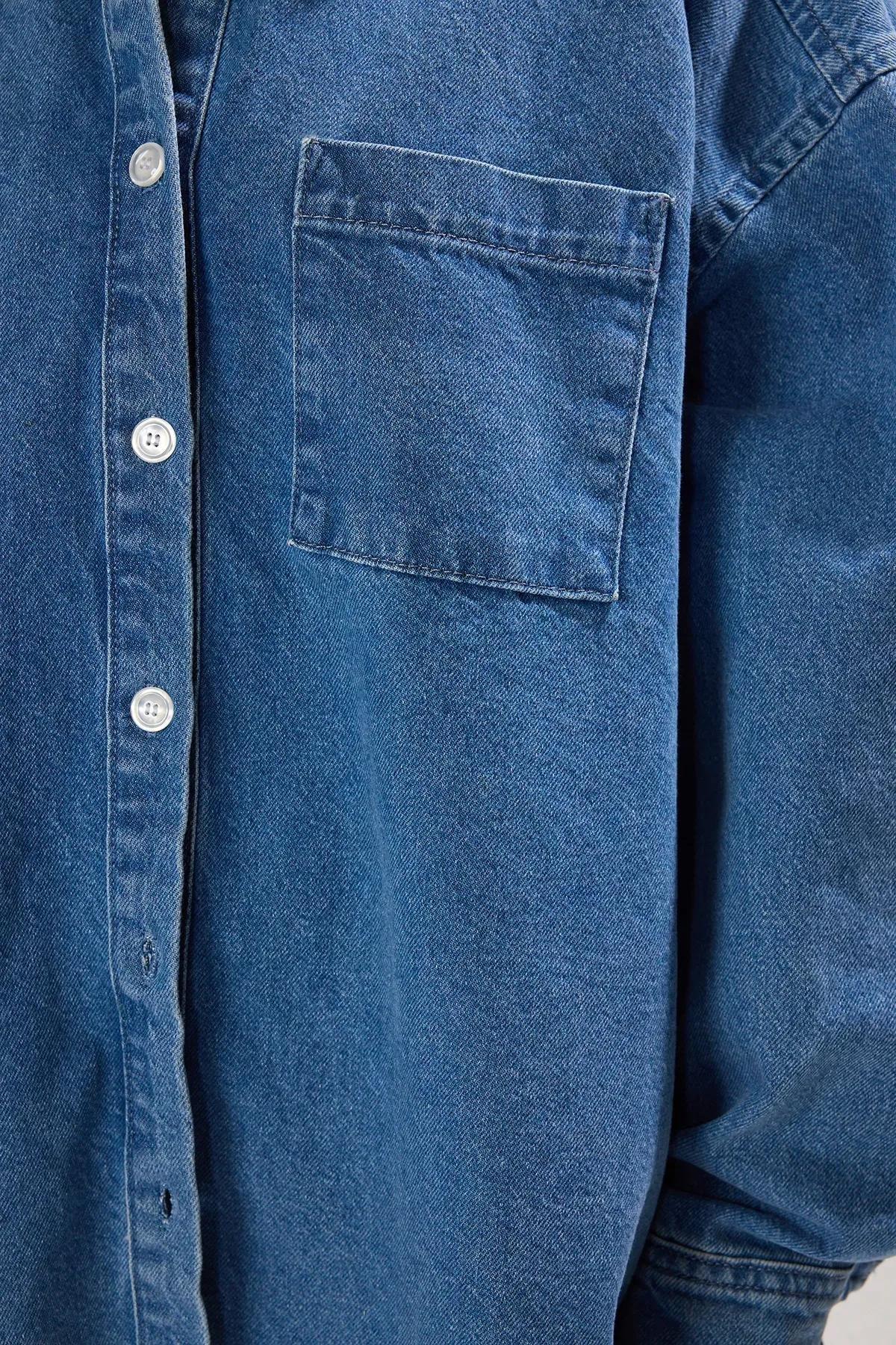 Blue Oversized Denim Shirt, Blue, large image number 2