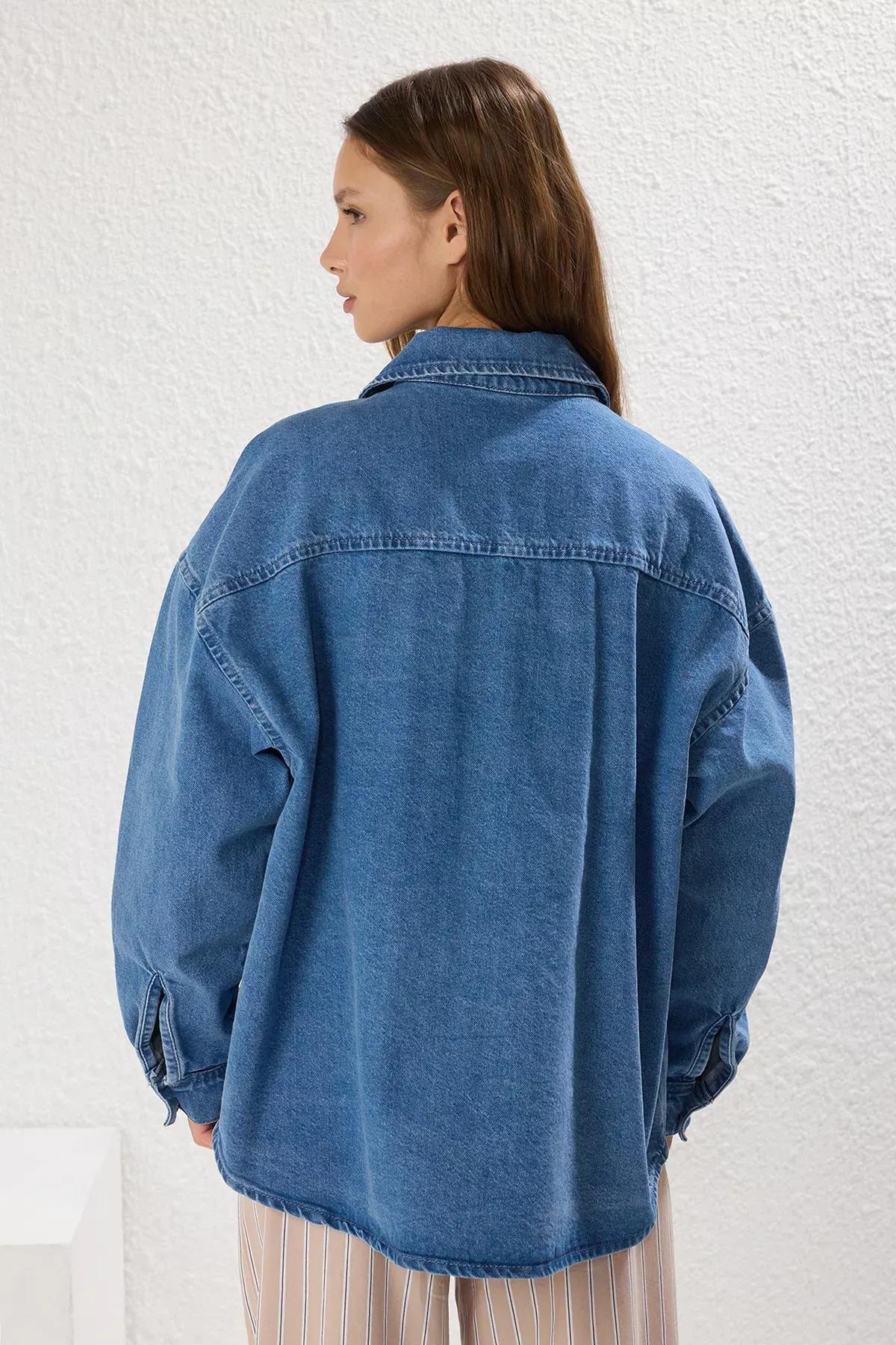 Blue Oversized Denim Shirt, Blue, large image number 3
