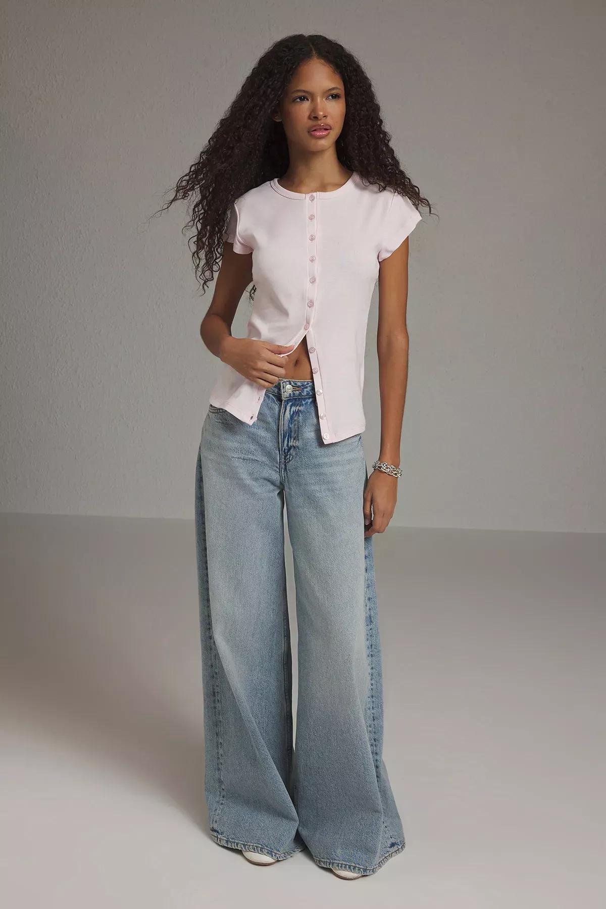 Pink Button Fitted Knitted Blouse, Pink, large image number 1