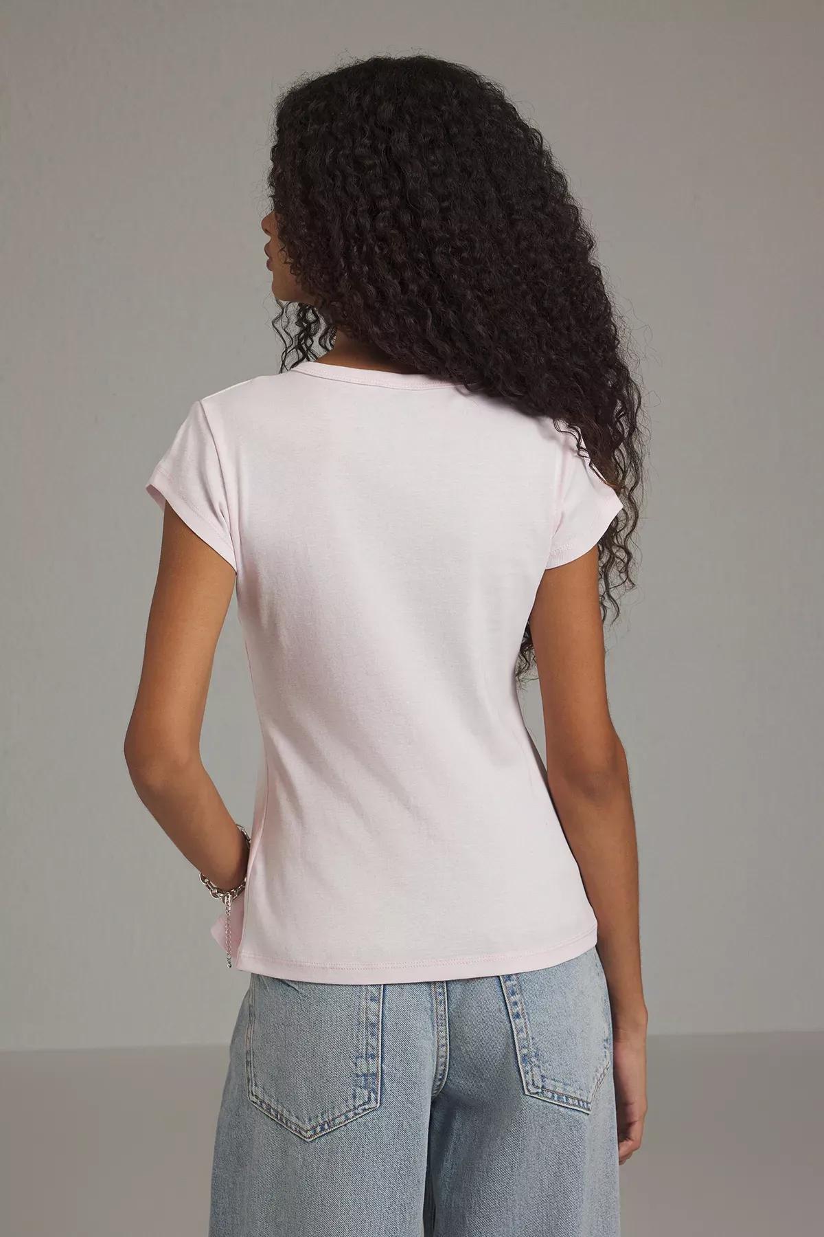 Pink Button Fitted Knitted Blouse, Pink, large image number 3