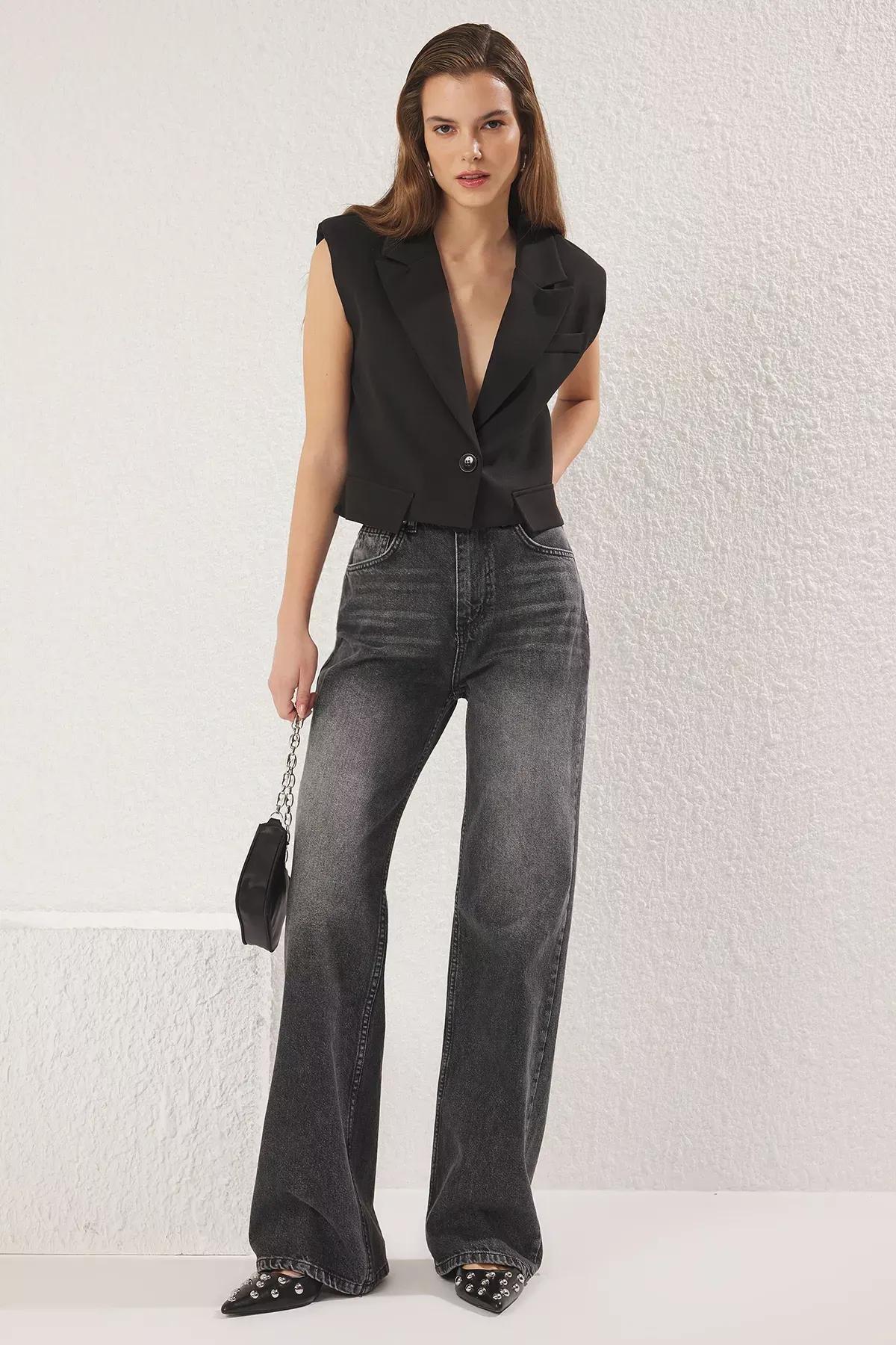Grey Wide Leg High-Waist Jeans, , large image number 0