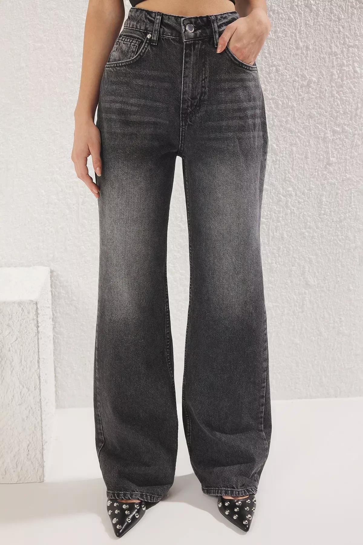 Grey Wide Leg High-Waist Jeans, , large image number 2