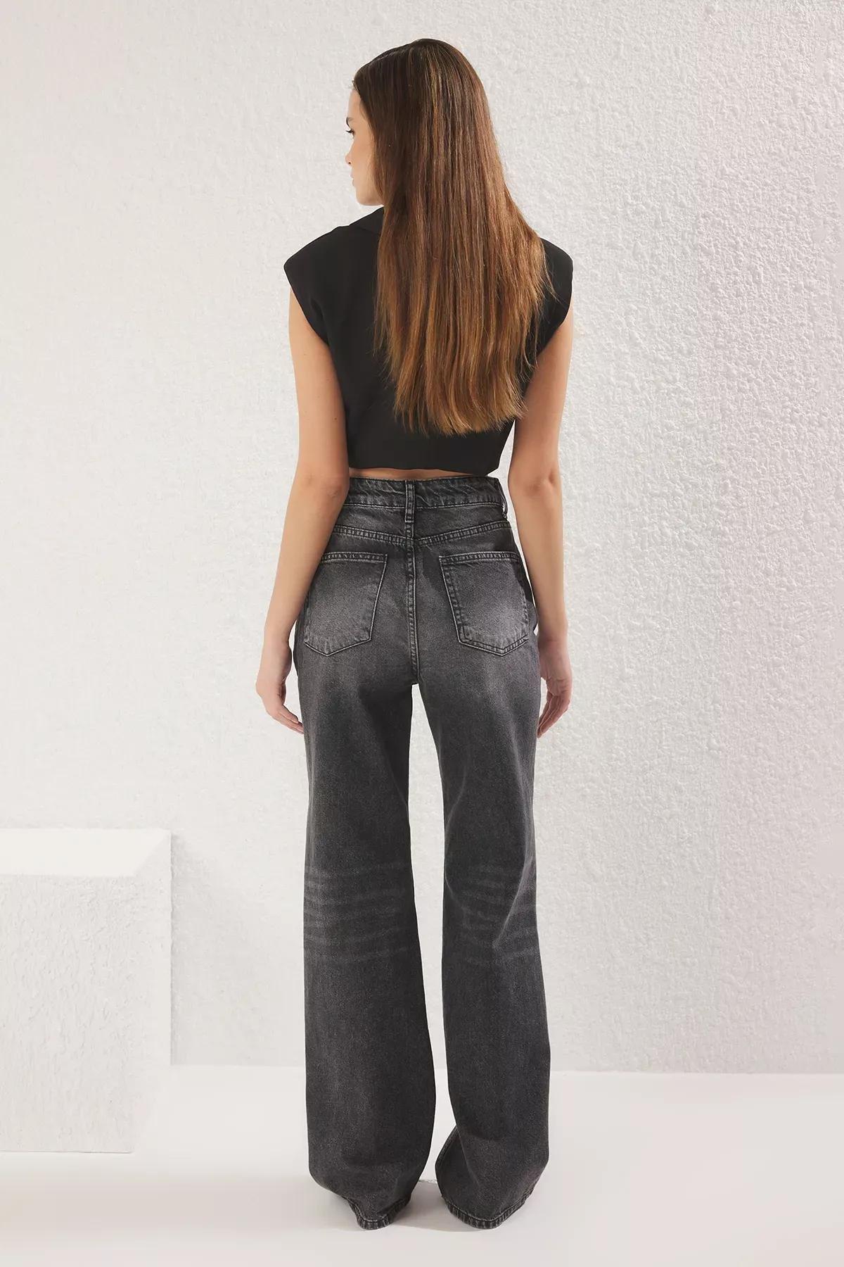 Grey Wide Leg High-Waist Jeans, , large image number 4